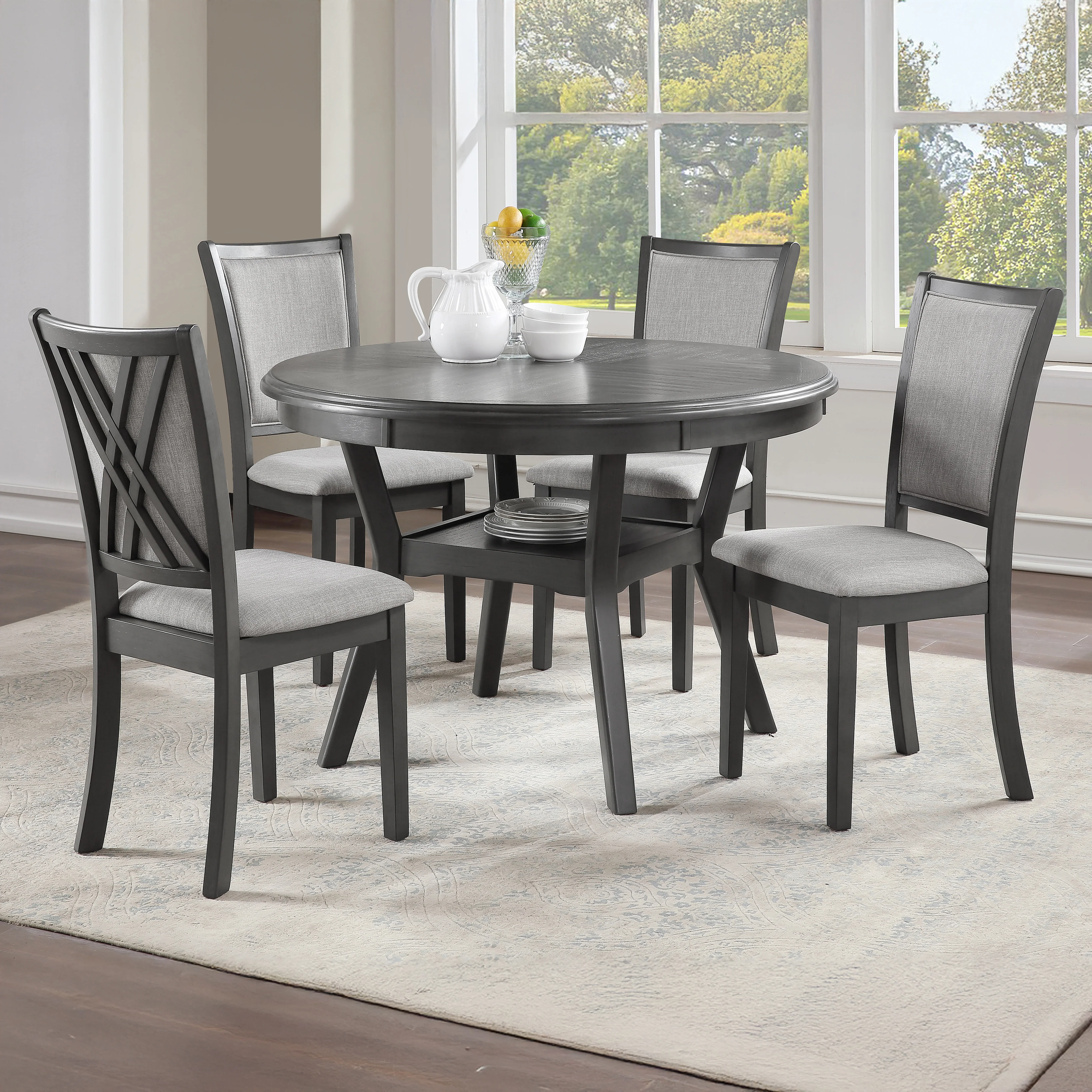 Amy 5 Pc 47" Round Dining Set-Gray - Image 6