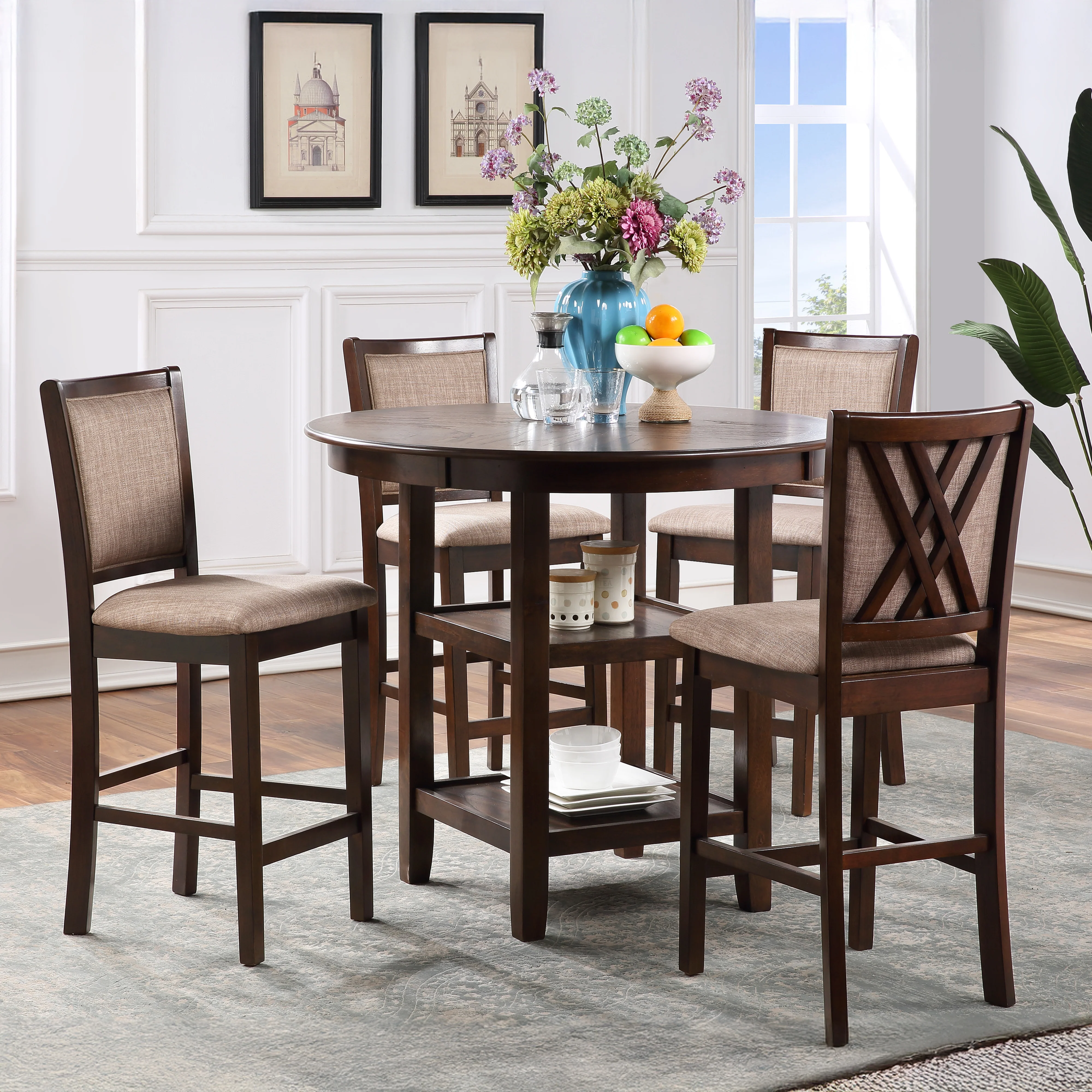 Amy 5 Pc 42" Round Counter Dining Set-Cherry - Image 6