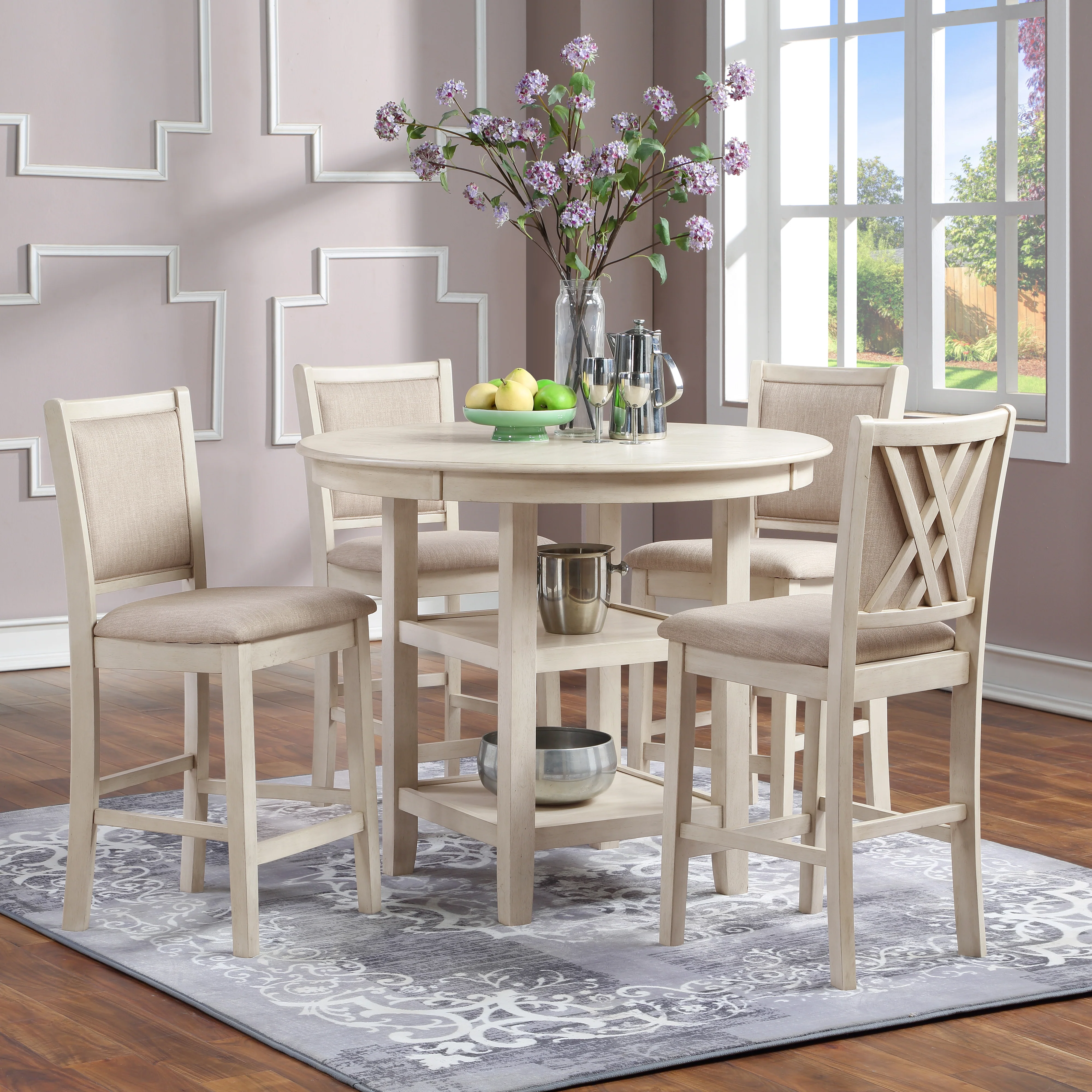 Amy 5 Pc 42" Round Counter Table Set-Bisque - Image 6