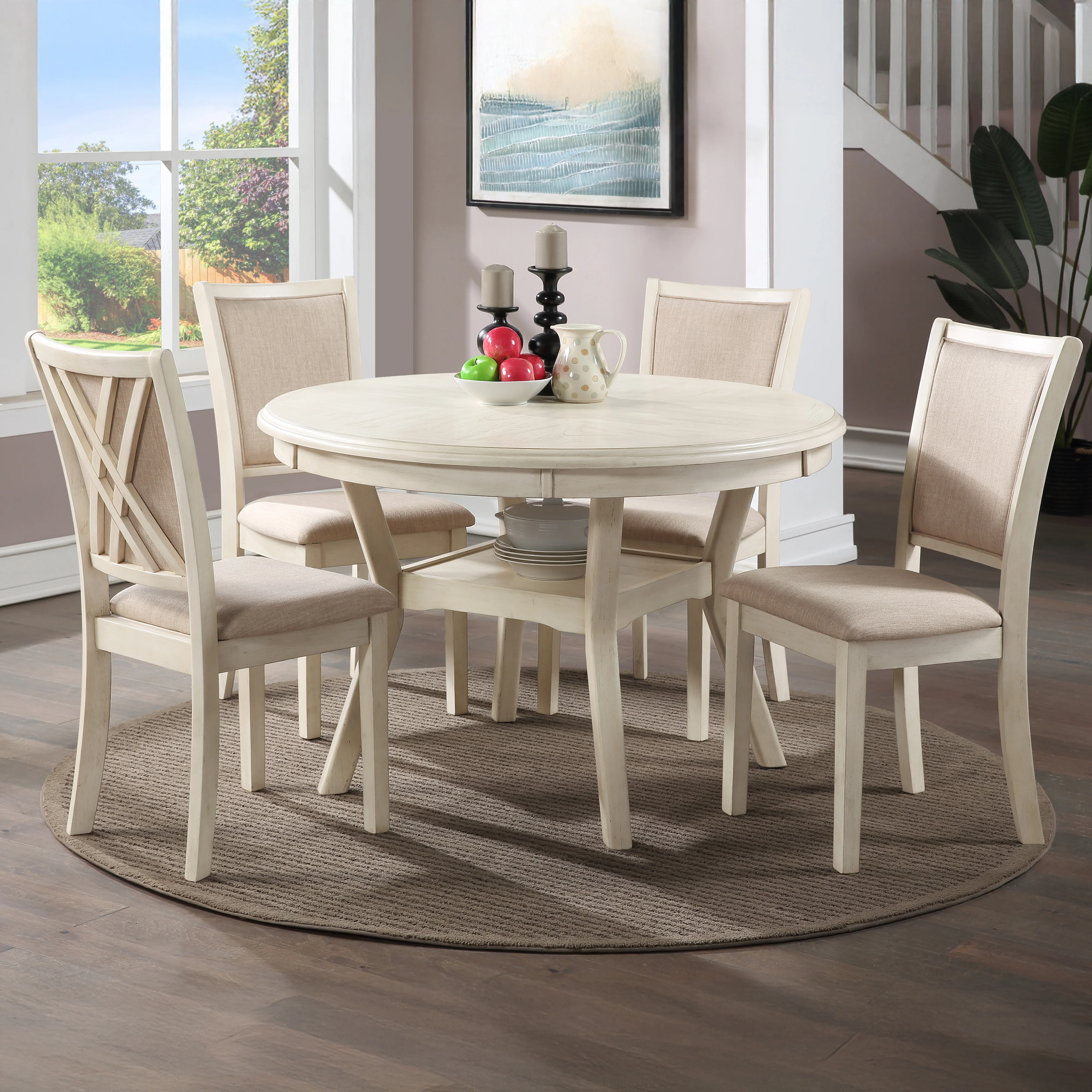 Amy 5 Pc 47" Round Dining Set- Bisque - Image 6