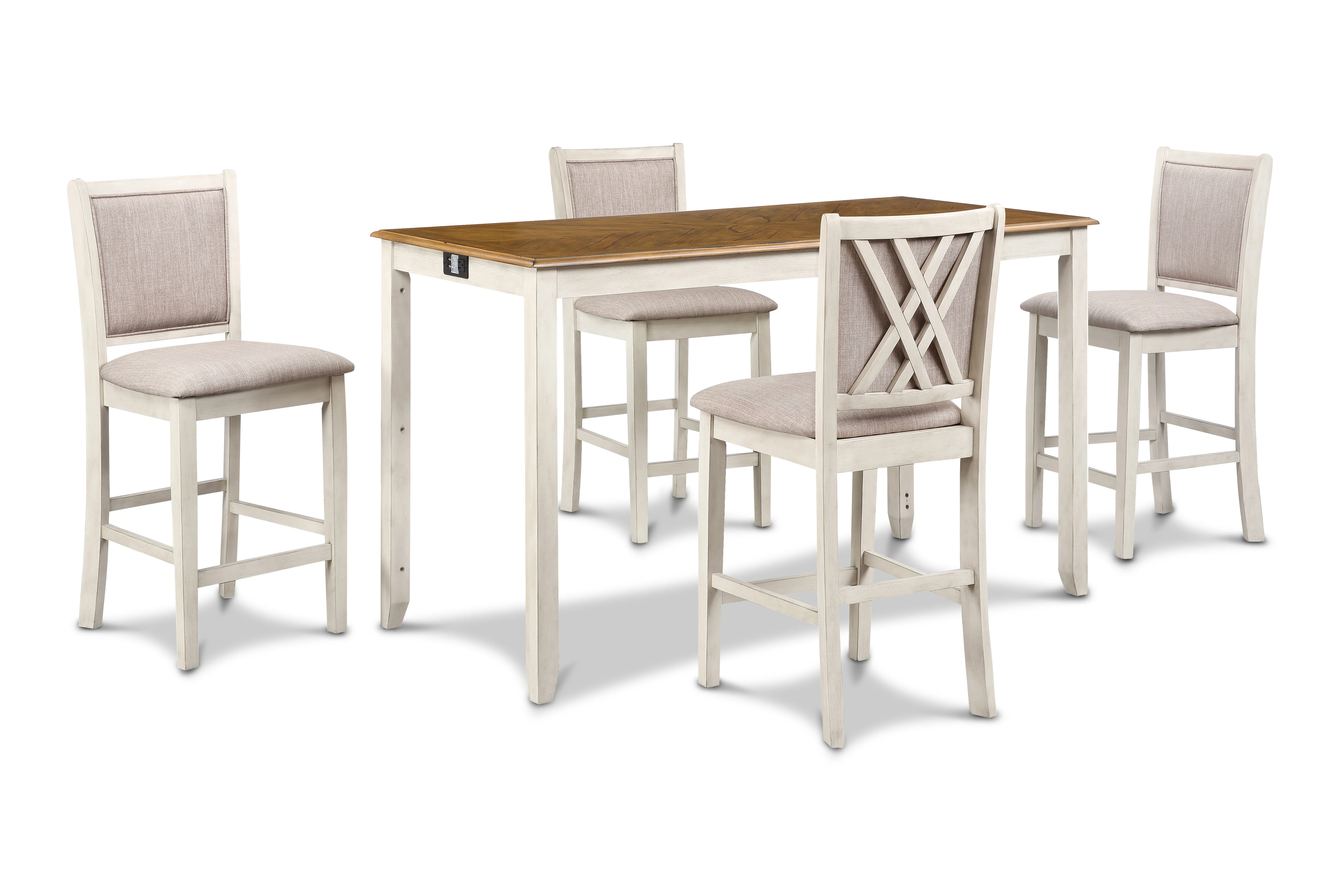 Amy 5 Pc 60" Counter Storage Table+Chairs- Bisque/Brown - Image 2