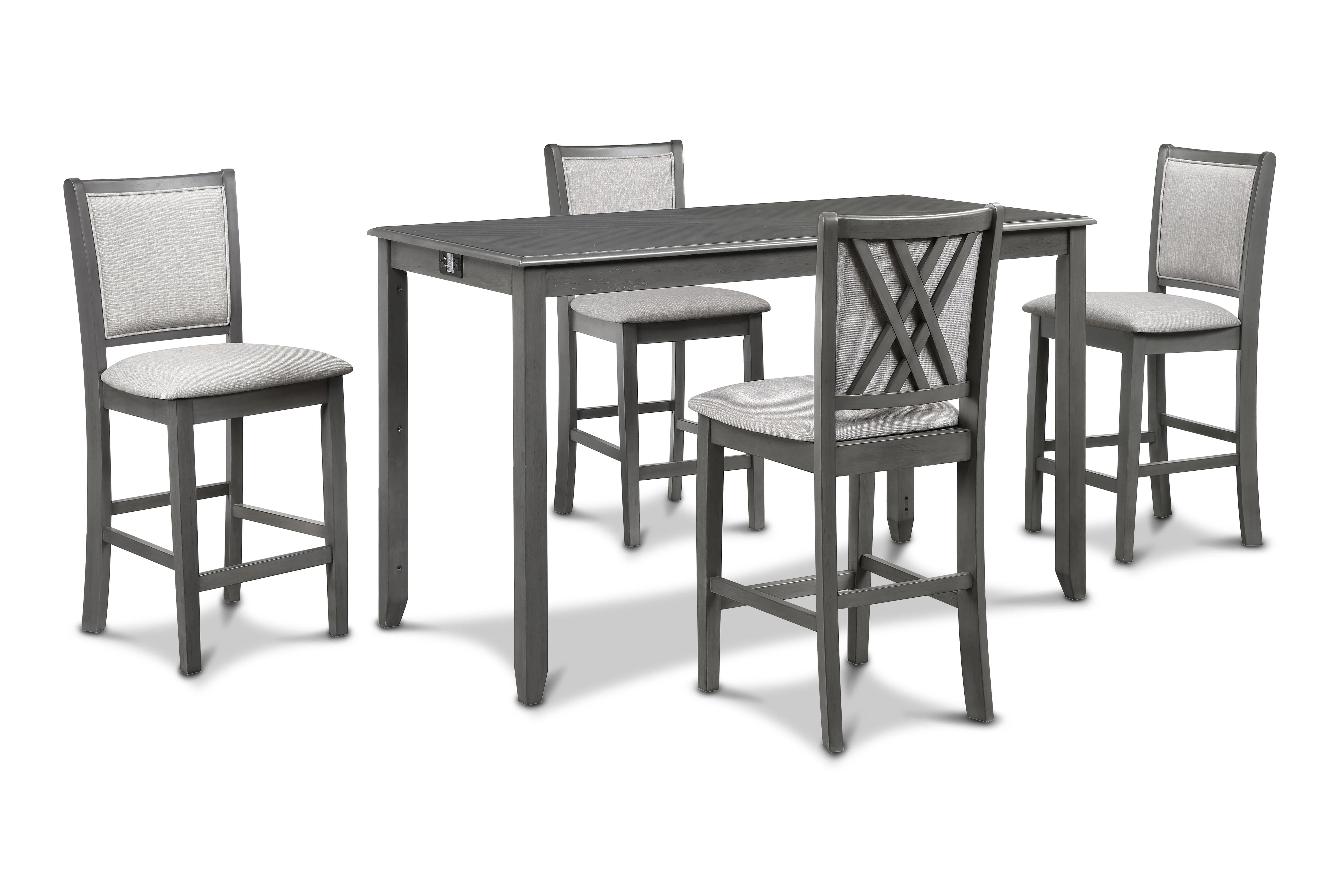 Amy 5 Pc 60" Counter Storage Table+Chairs-Gray - Image 2