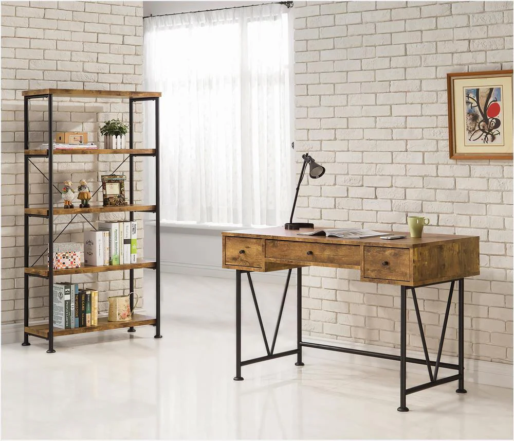 Analiese 3-drawer Writing Desk Antique Nutmeg and Black - Image 3
