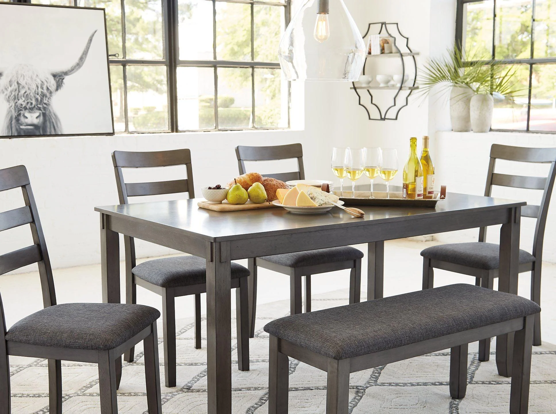 Bridson Dining Table and Chairs with Bench (Set of 6) - Image 4