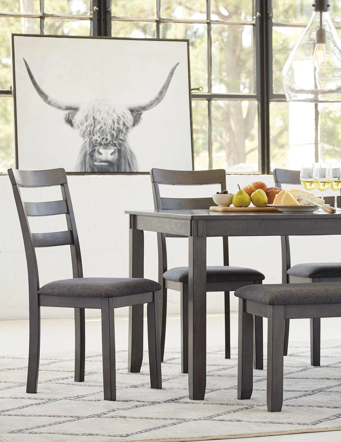 Bridson Dining Table and Chairs with Bench (Set of 6) - Image 5