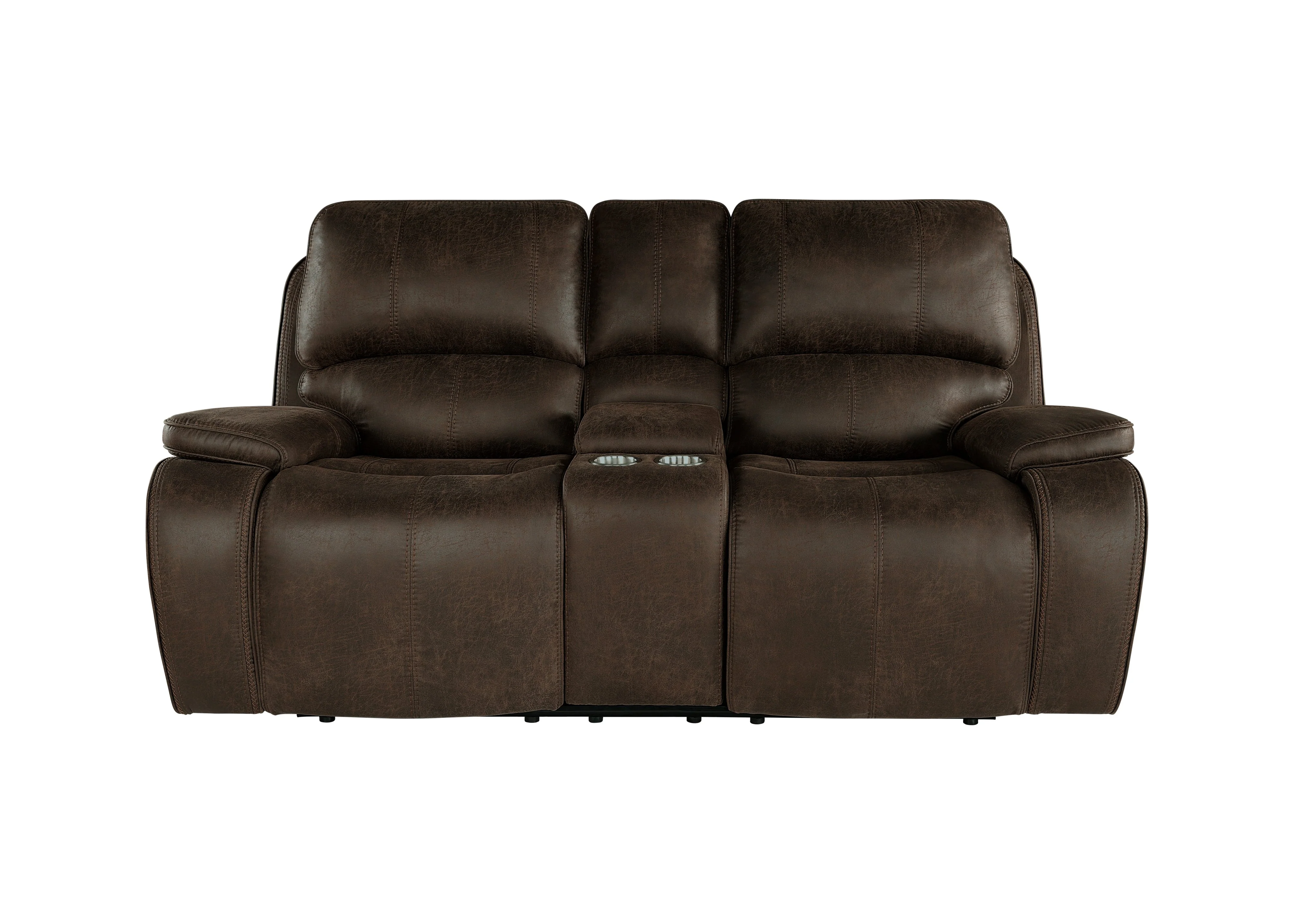 Brookings Console Loveseat W/ Dual Recliners-Brown - Image 2