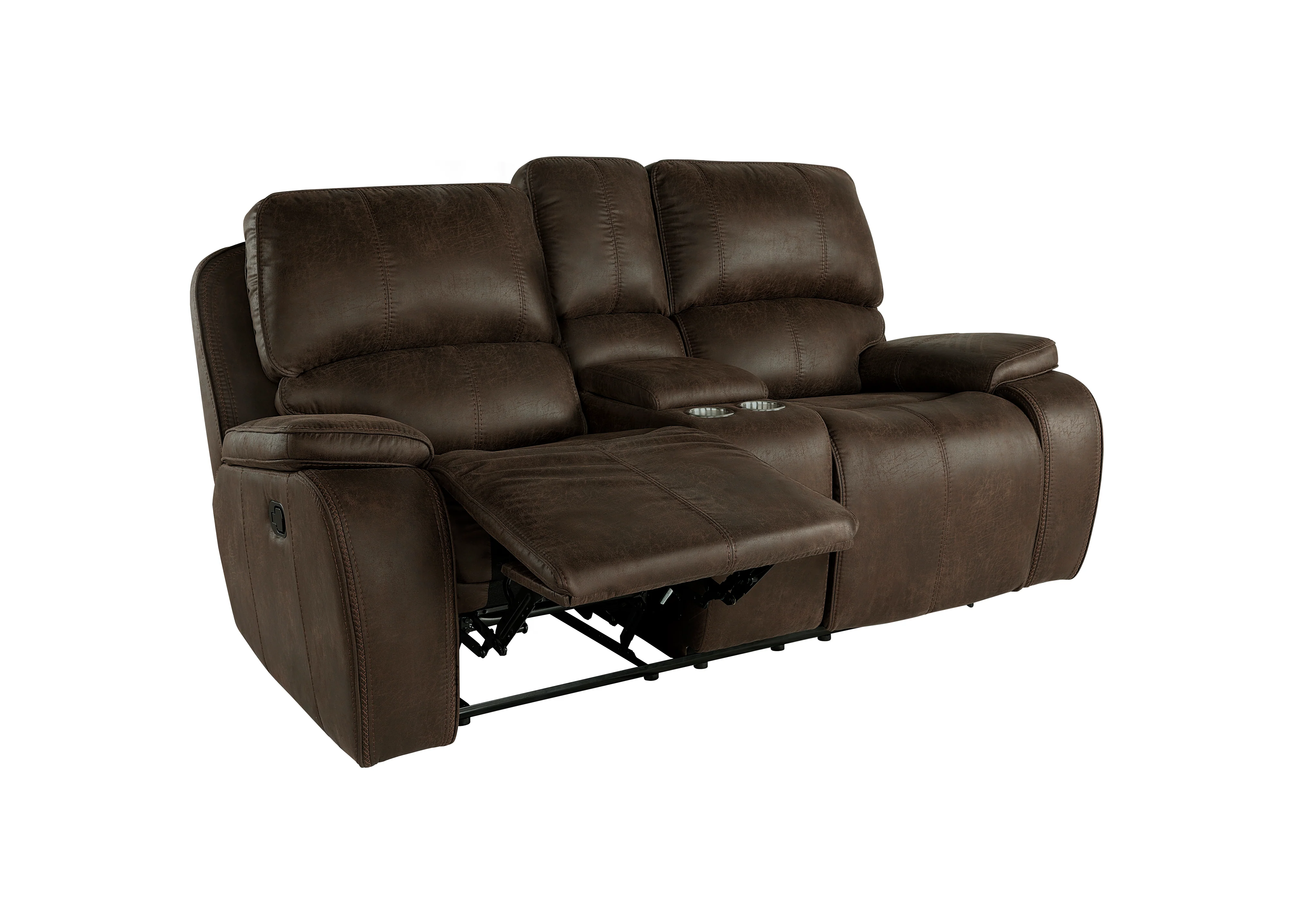 Brookings Console Loveseat W/ Dual Recliners-Brown - Image 4