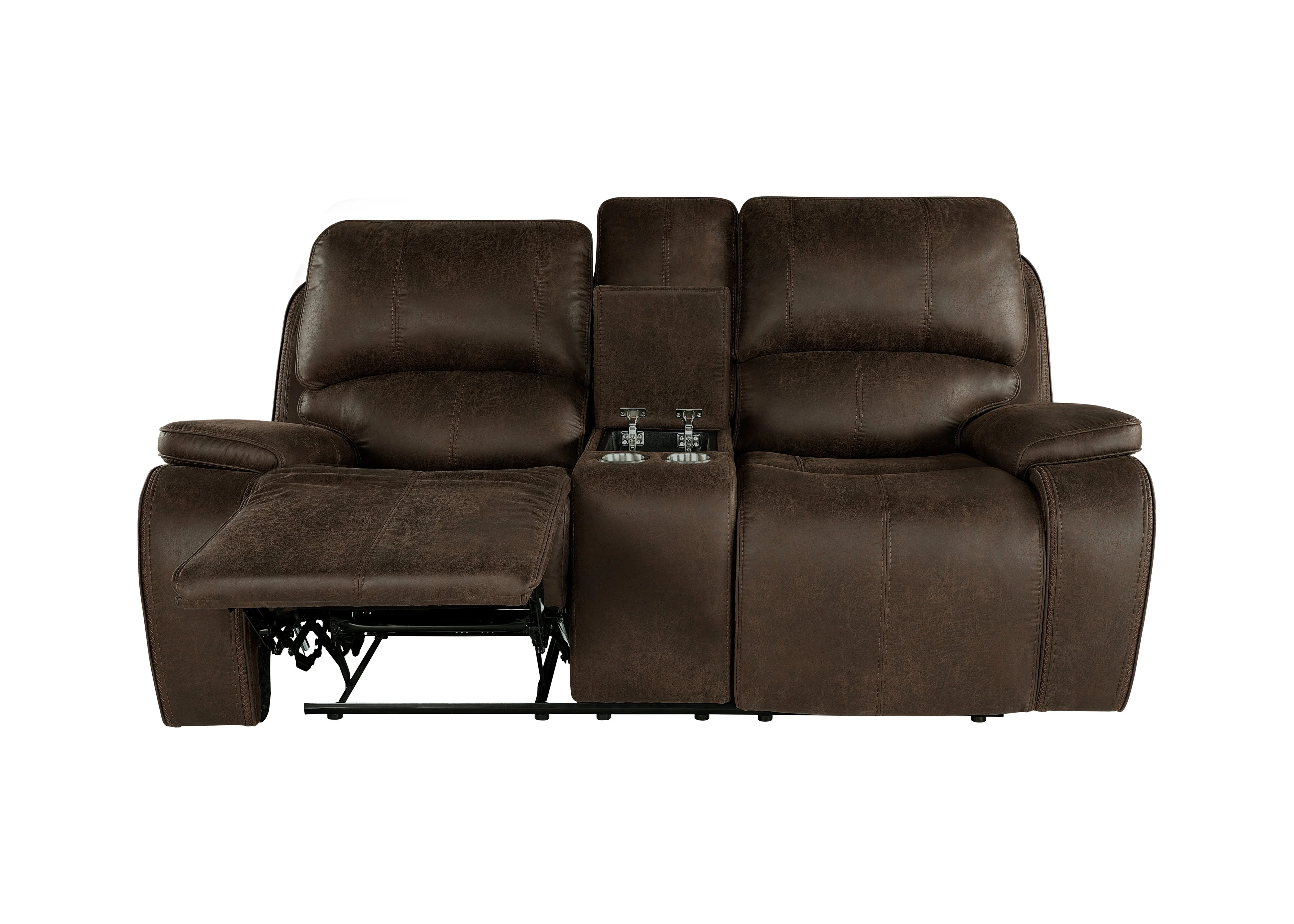 Brookings Console Loveseat W/ Dual Recliners-Brown - Image 5