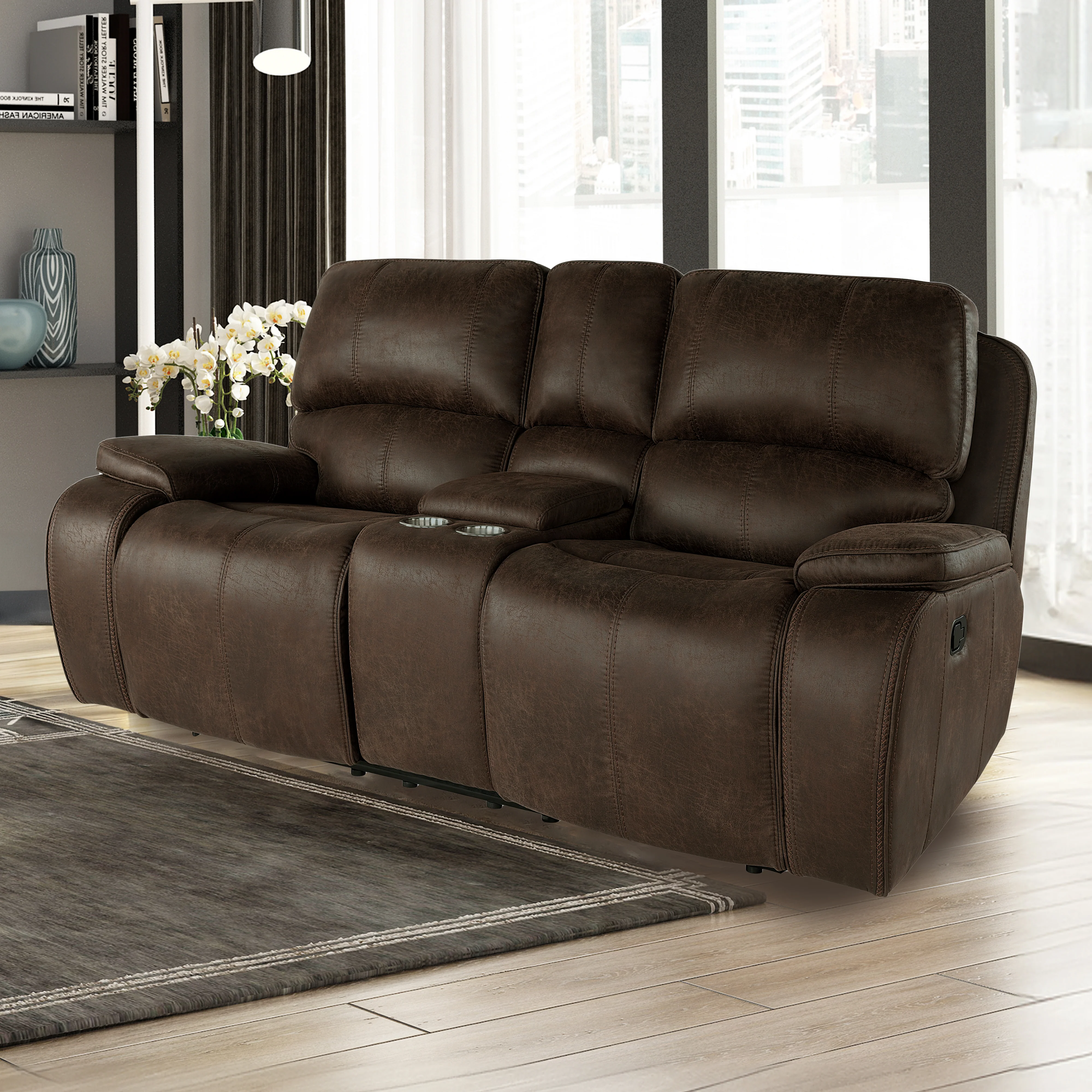 Brookings Console Loveseat W/ Dual Recliners-Brown - Image 8