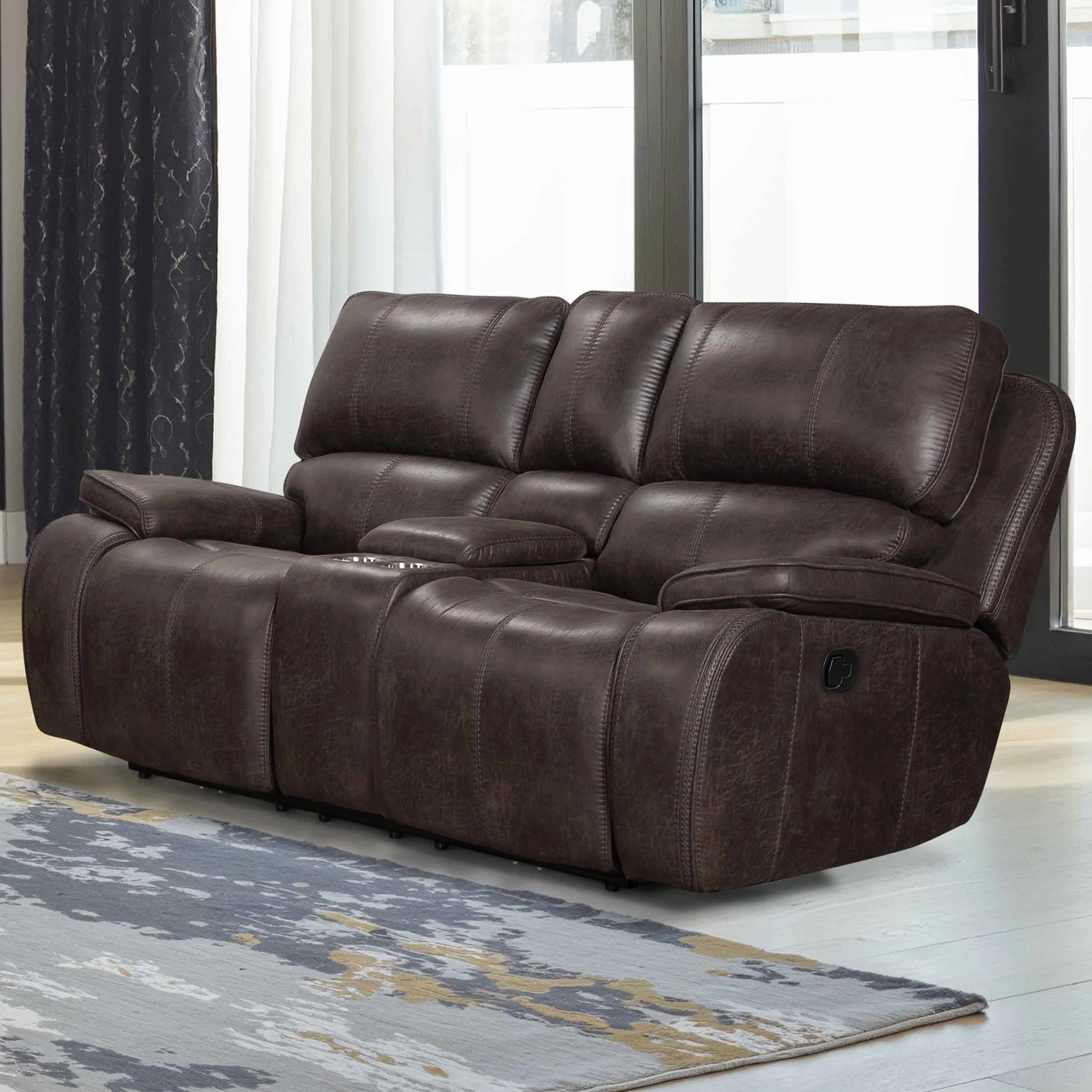 Brookings Console Loveseat W/ Dual Recliners-Charcoal - Image 9
