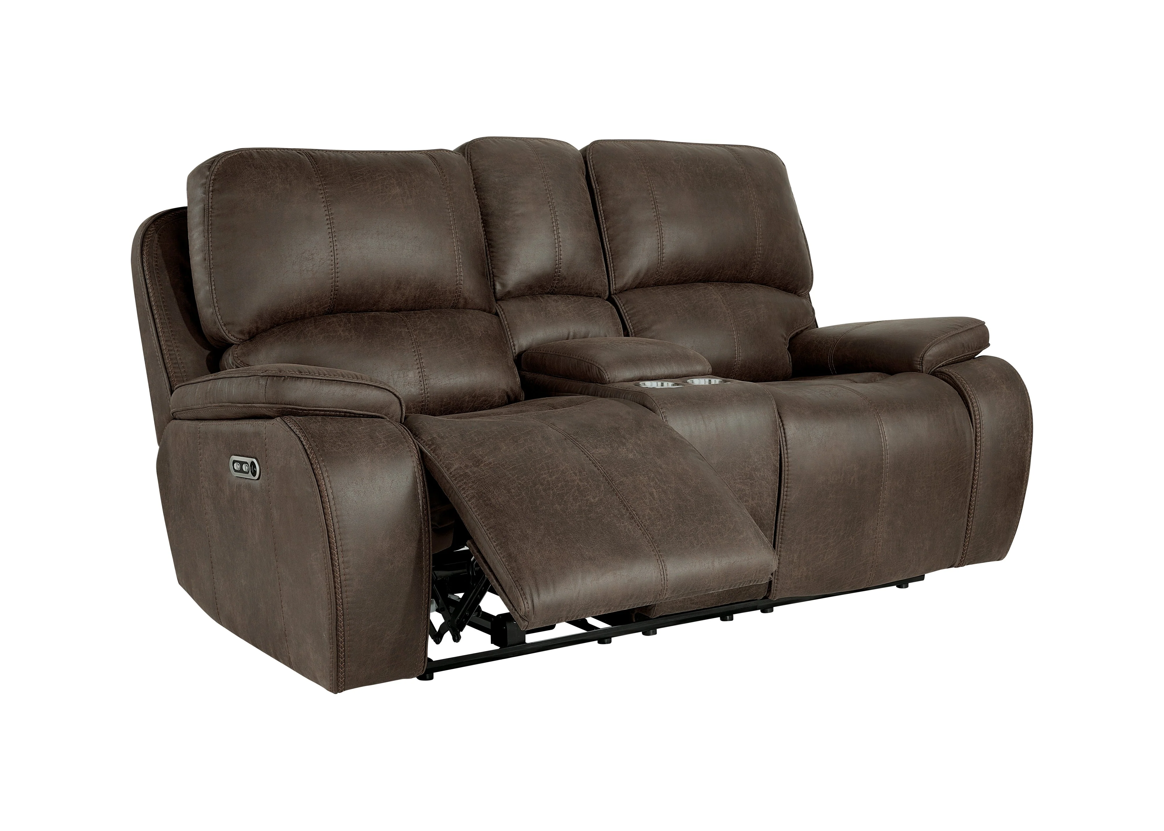 Brookings Console Loveseat W/Pwr Hr & Fr-Brown - Image 4