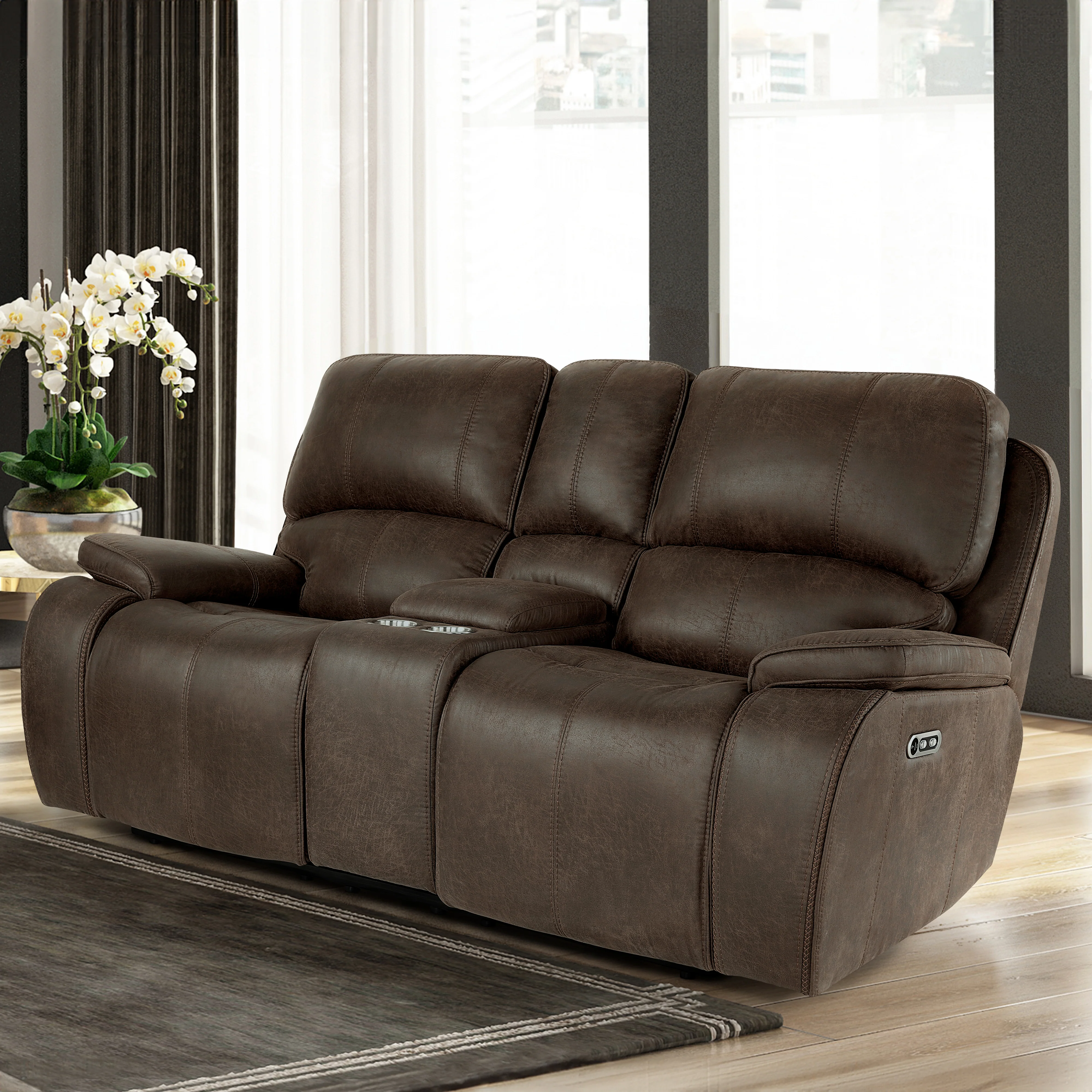 Brookings Console Loveseat W/Pwr Hr & Fr-Brown - Image 8