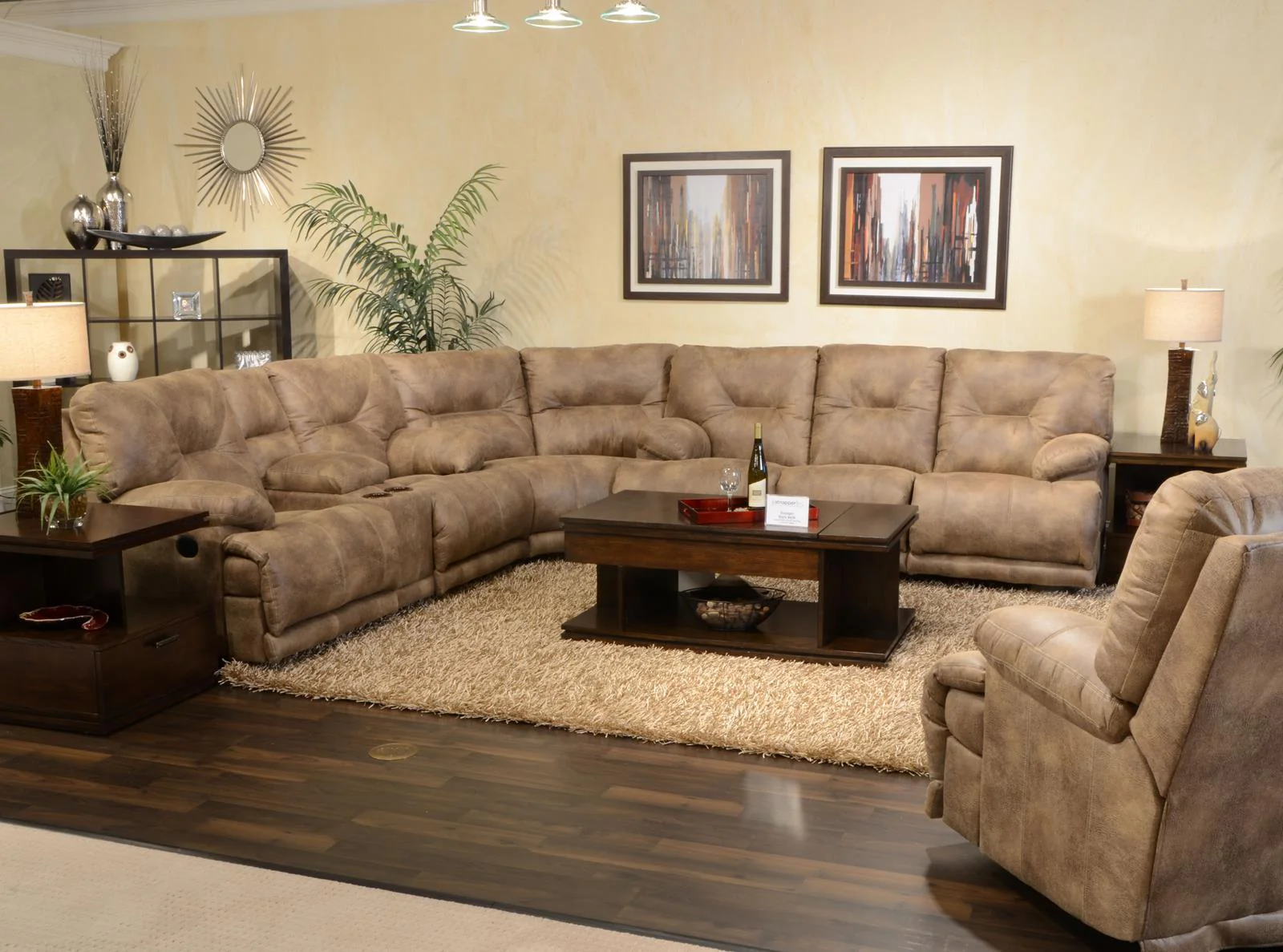 Catnapper Voyager Power Lay Flat Reclining Console Loveseat in Brandy - Image 4