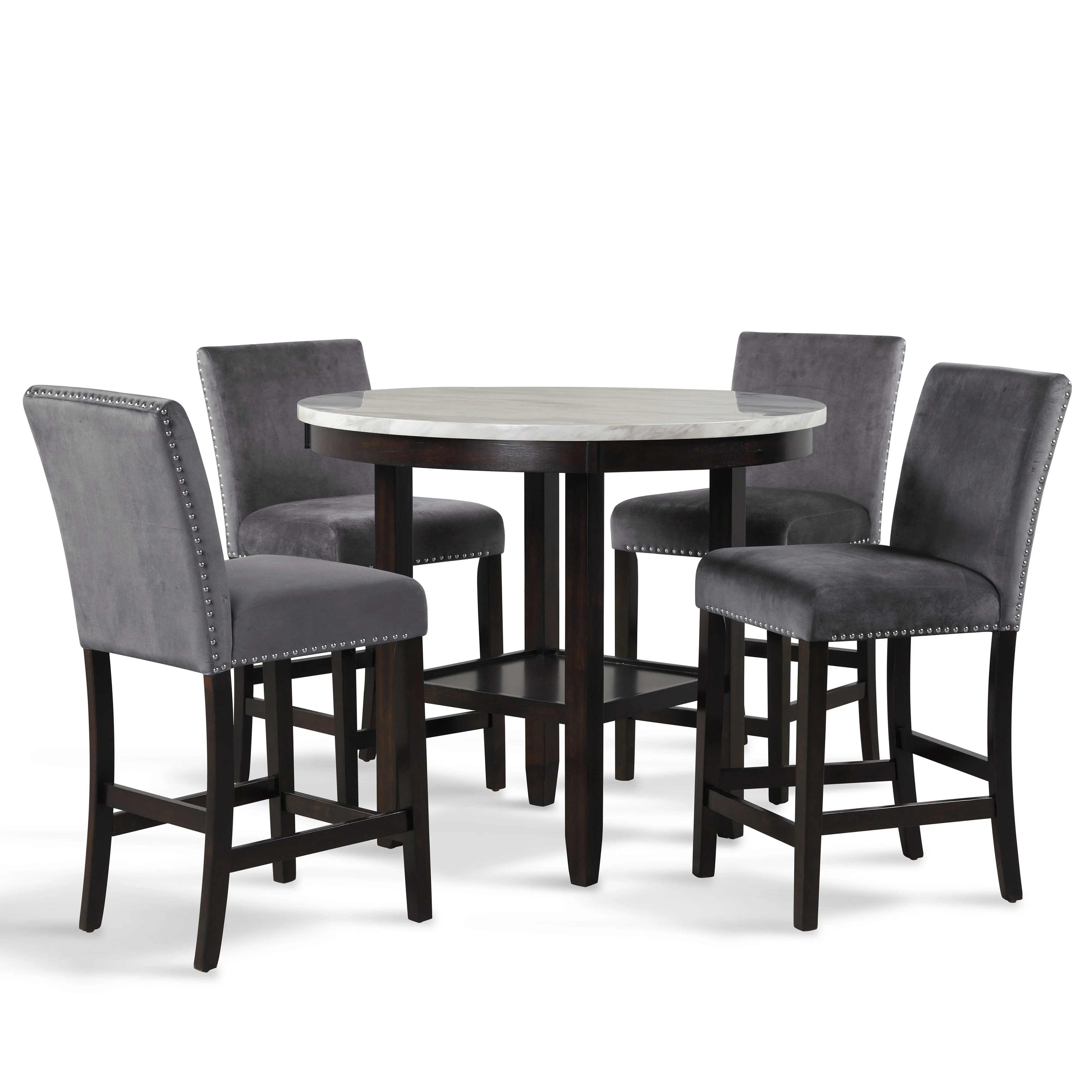 Celeste 42" Round Counter Table-Espresso/Faux Marble - Image 4