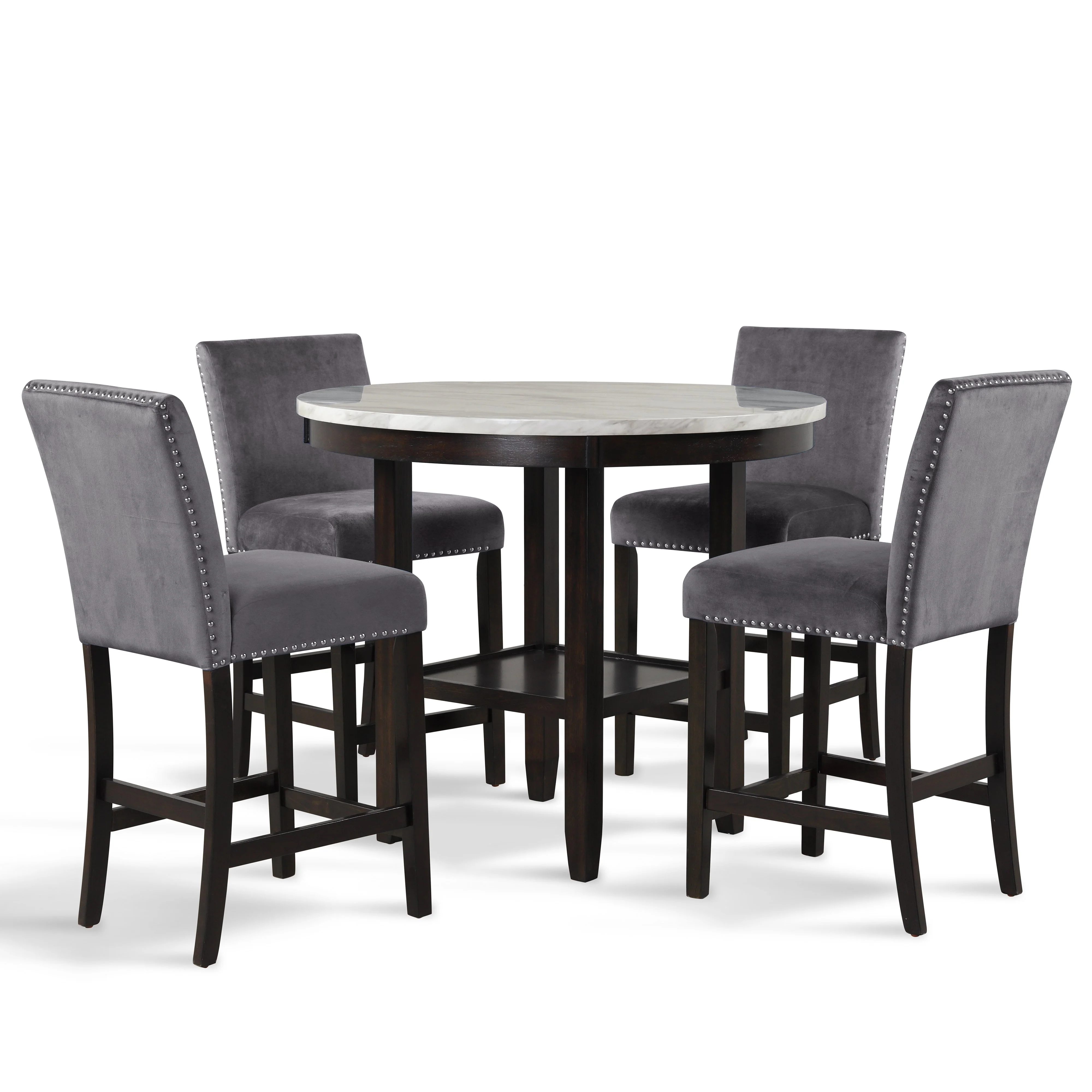 Celeste 42" Round Counter Table-Espresso/Faux Marble - Image 5
