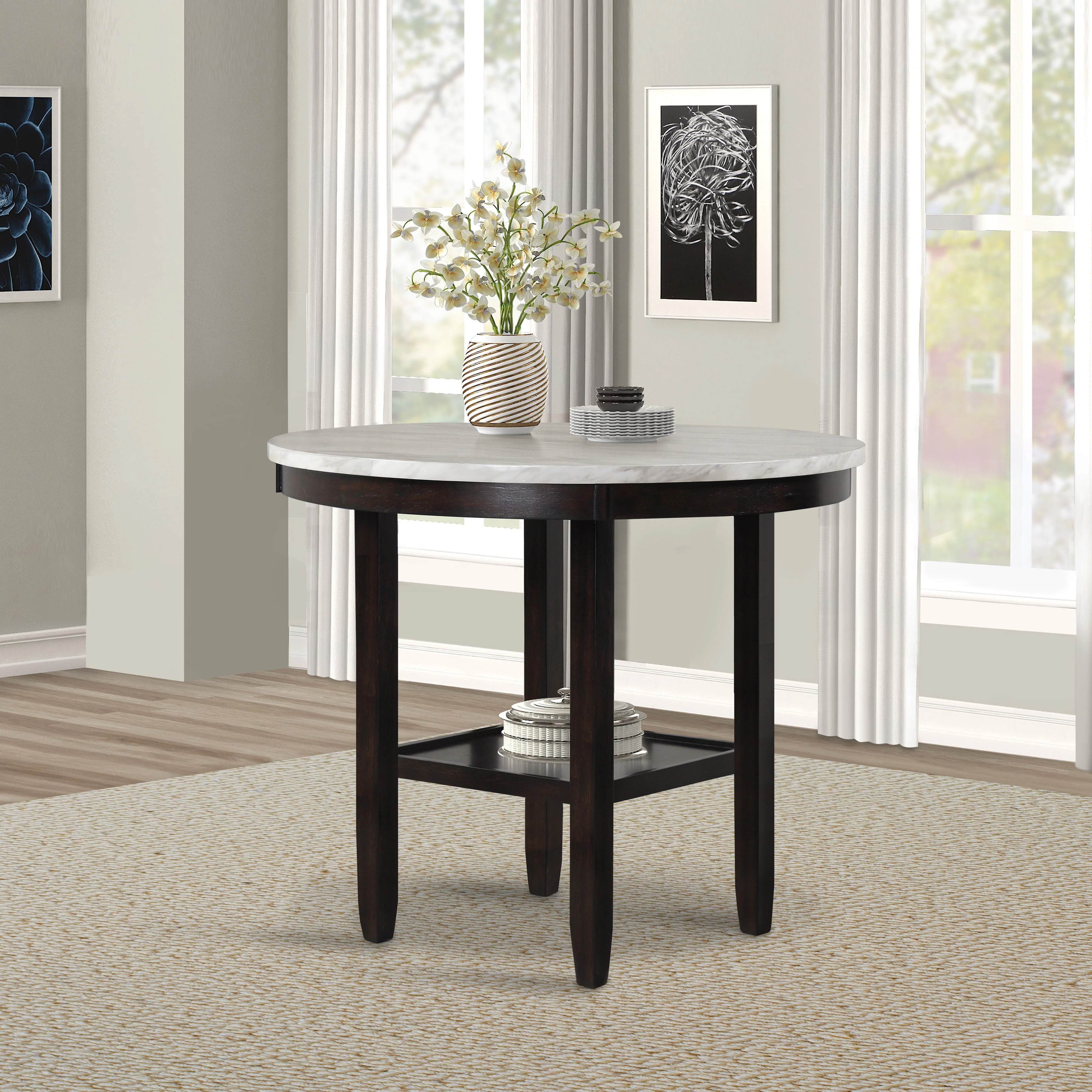Celeste 42" Round Counter Table-Espresso/Faux Marble - Image 9