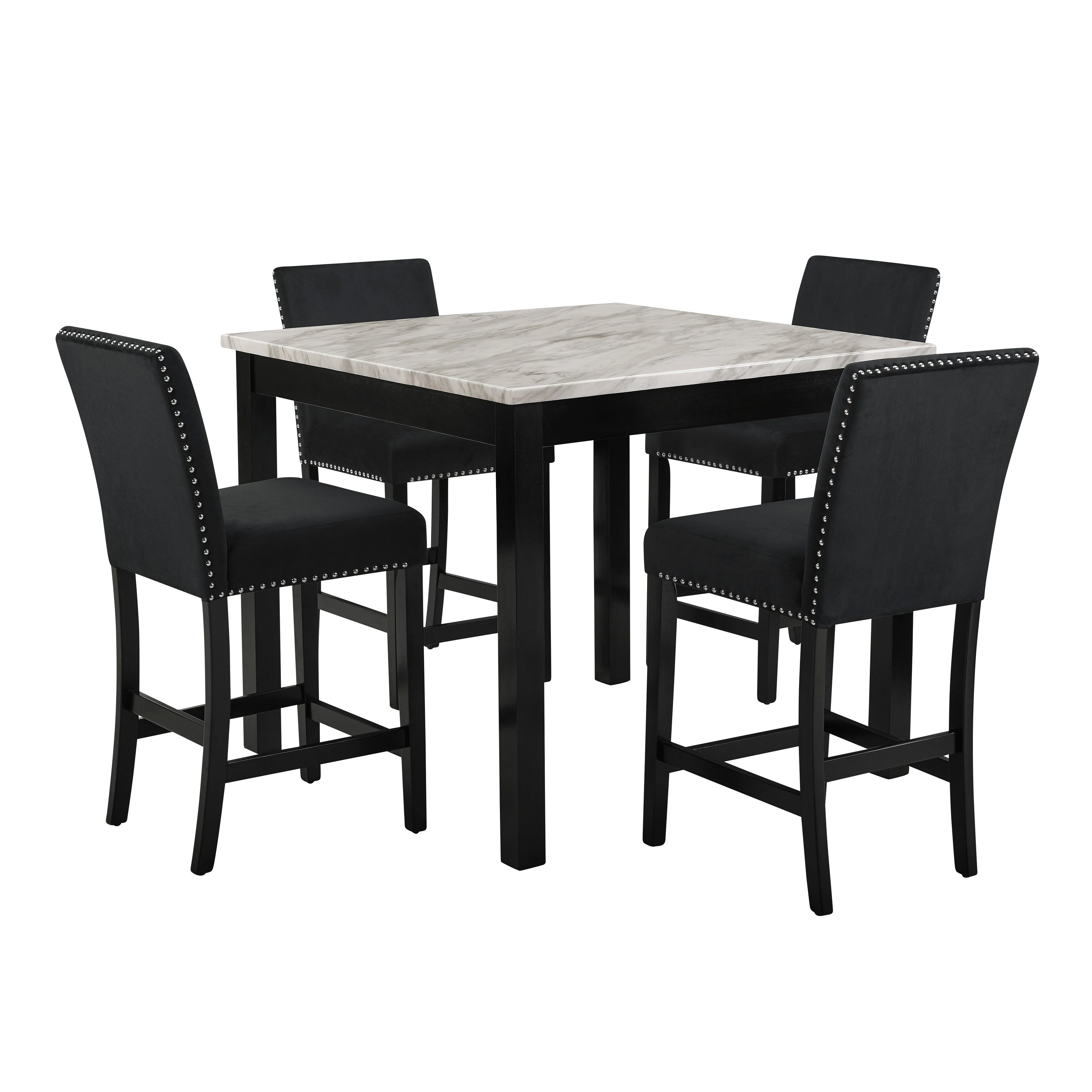 Celeste 5Pc 42" Marble Finish Counter Table & 4 Chairs-Black - Image 2