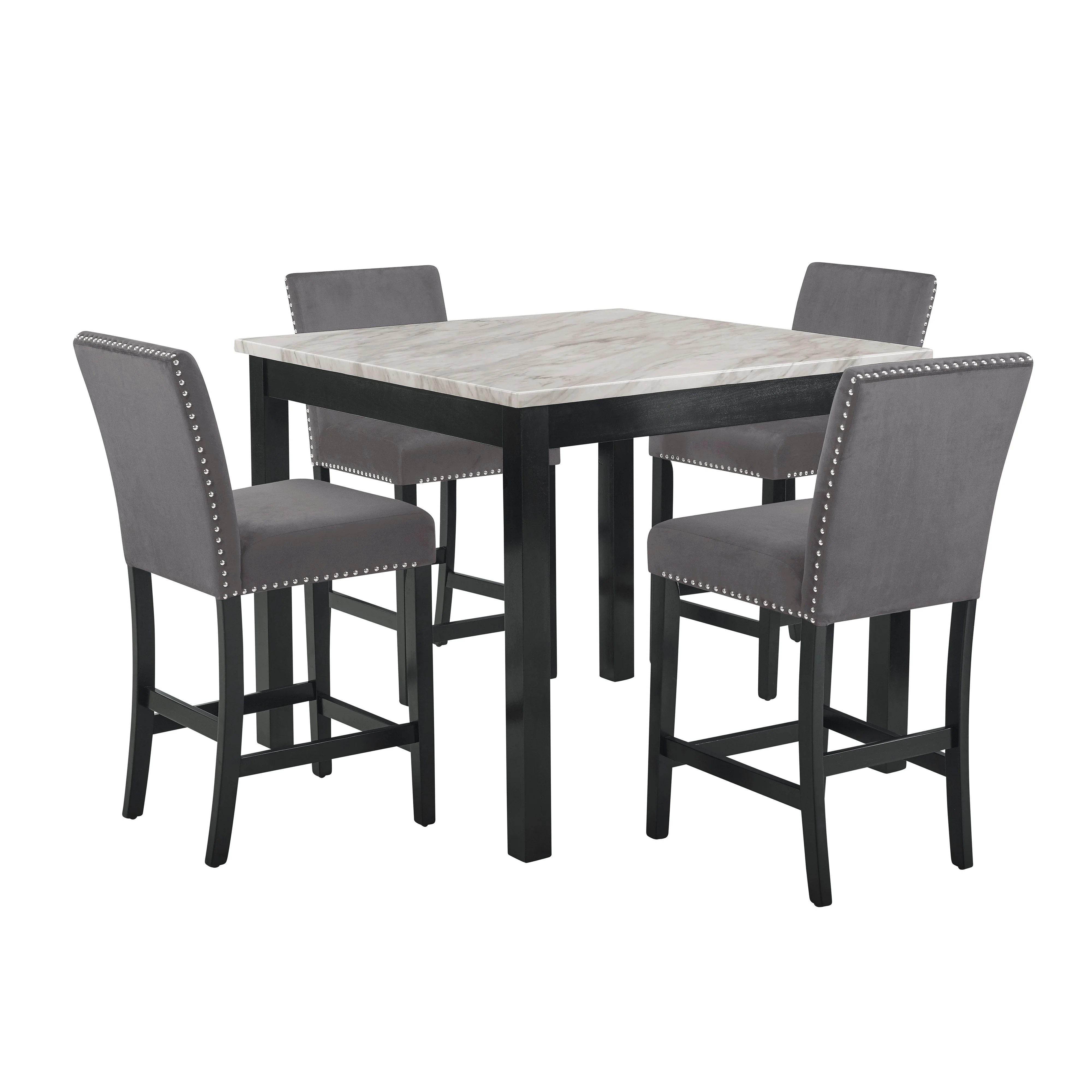 Celeste 5Pc 42" Marble Finish Counter Table & 4 Chairs-Gray - Image 2