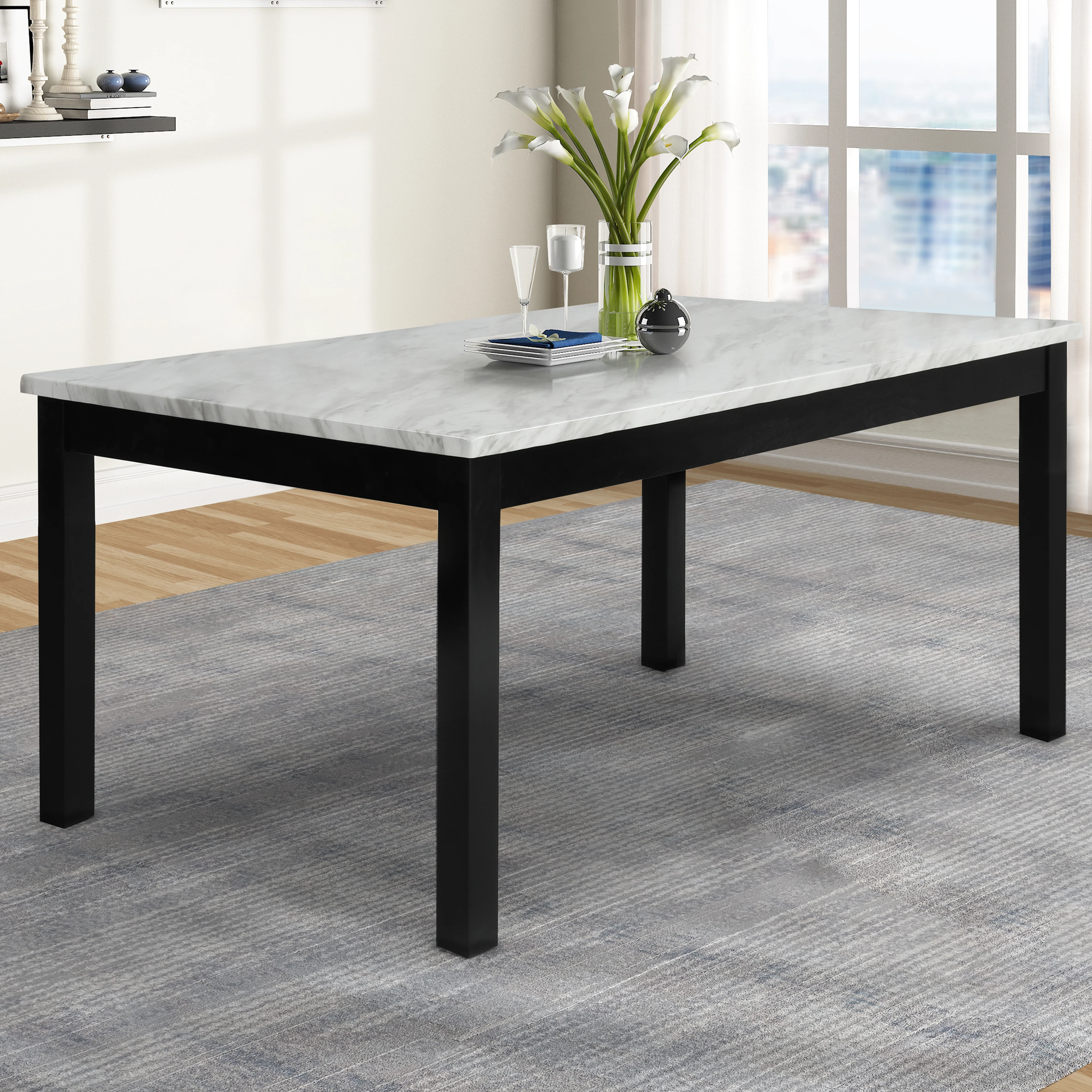 Celeste 64" Dining Table-Espresso/Faux Marble - Image 9