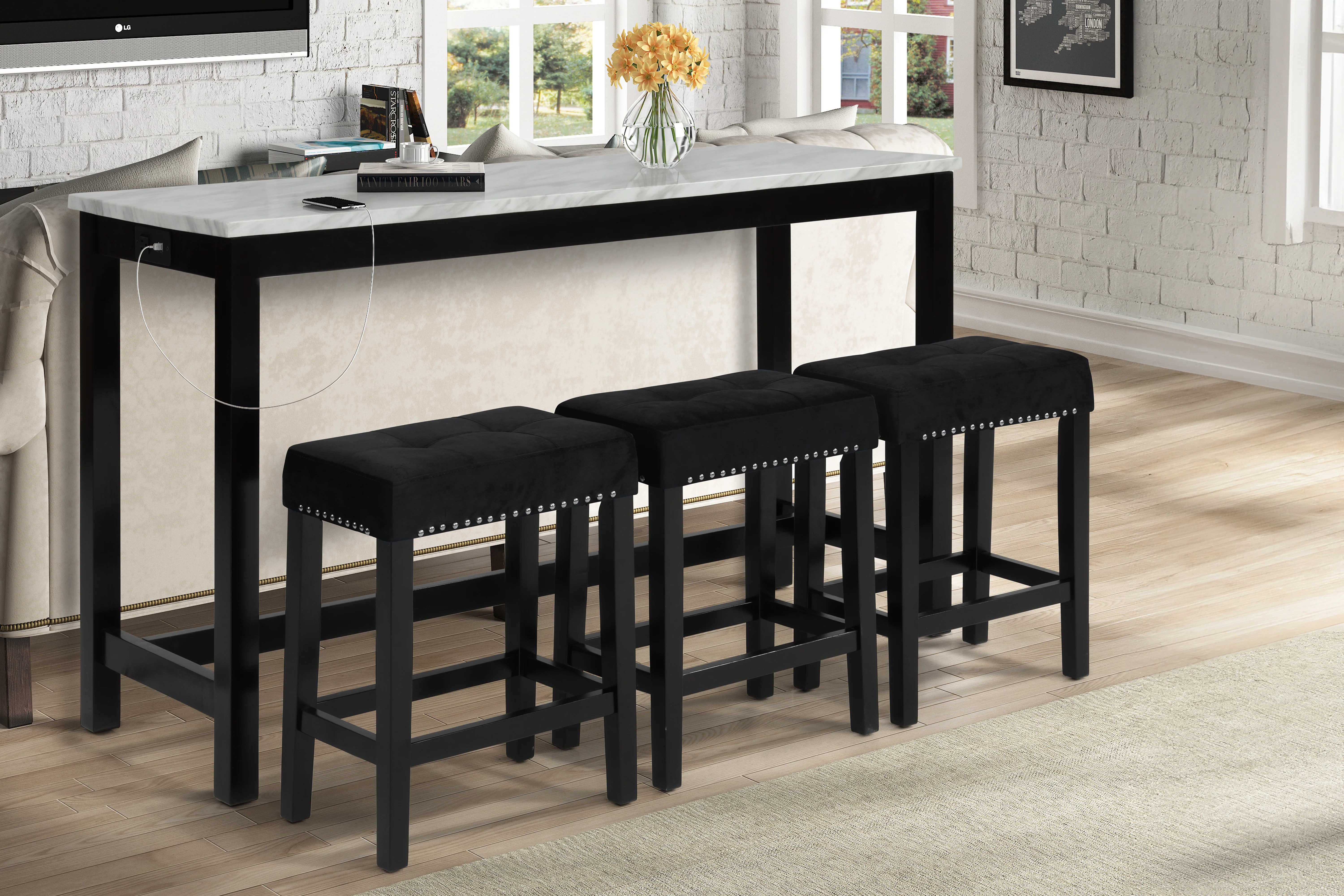 Celeste Theater Bar Table W/ 3 Stools-Black - Image 9