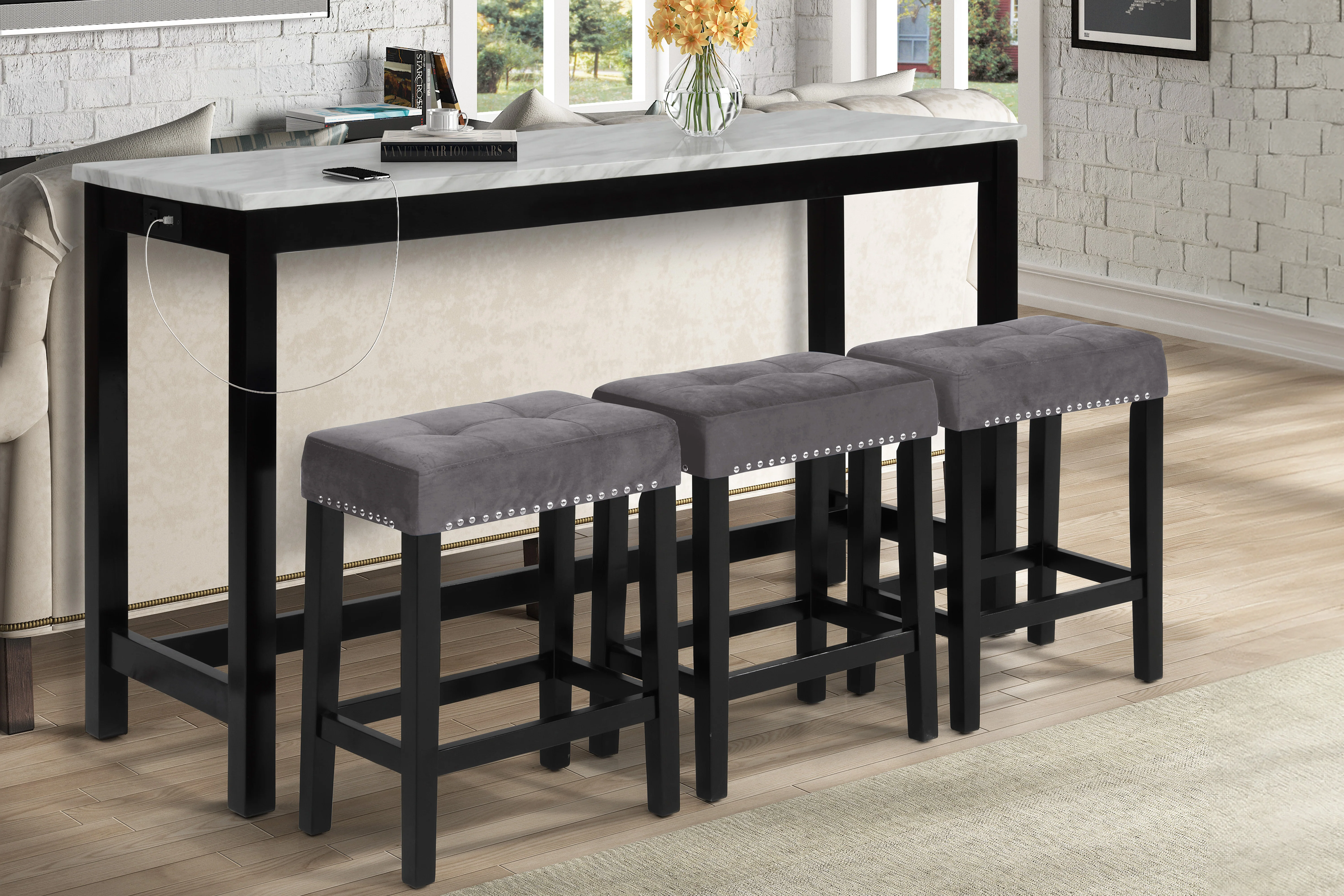 Celeste Theater Bar Table W/ 3 Stools-Gray - Image 9