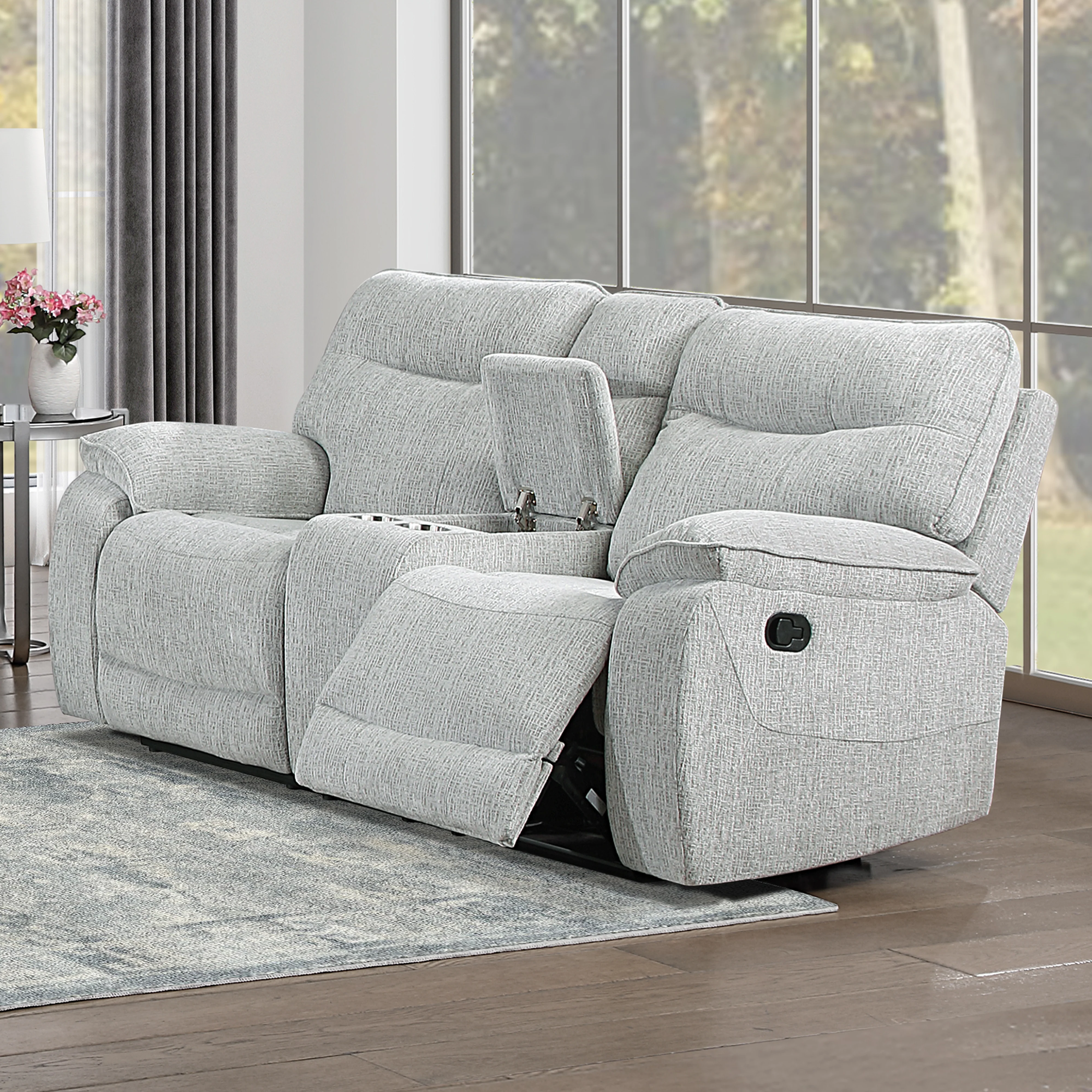 Chablis Reclining Console Loveseat-Mist Gray - Image 9