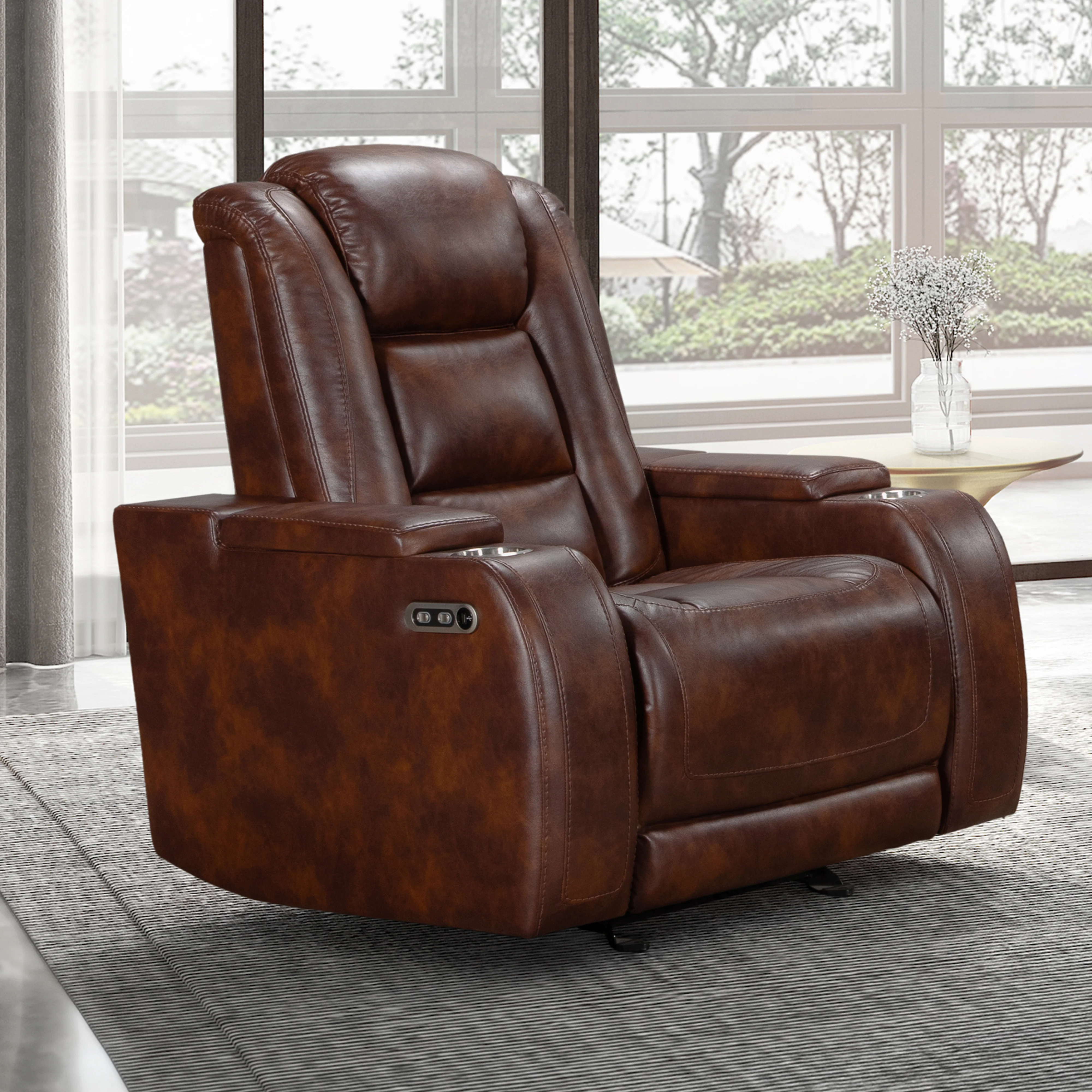 Chester Glider Recliner W/Pwr Hr & Fr-Brown - Image 9
