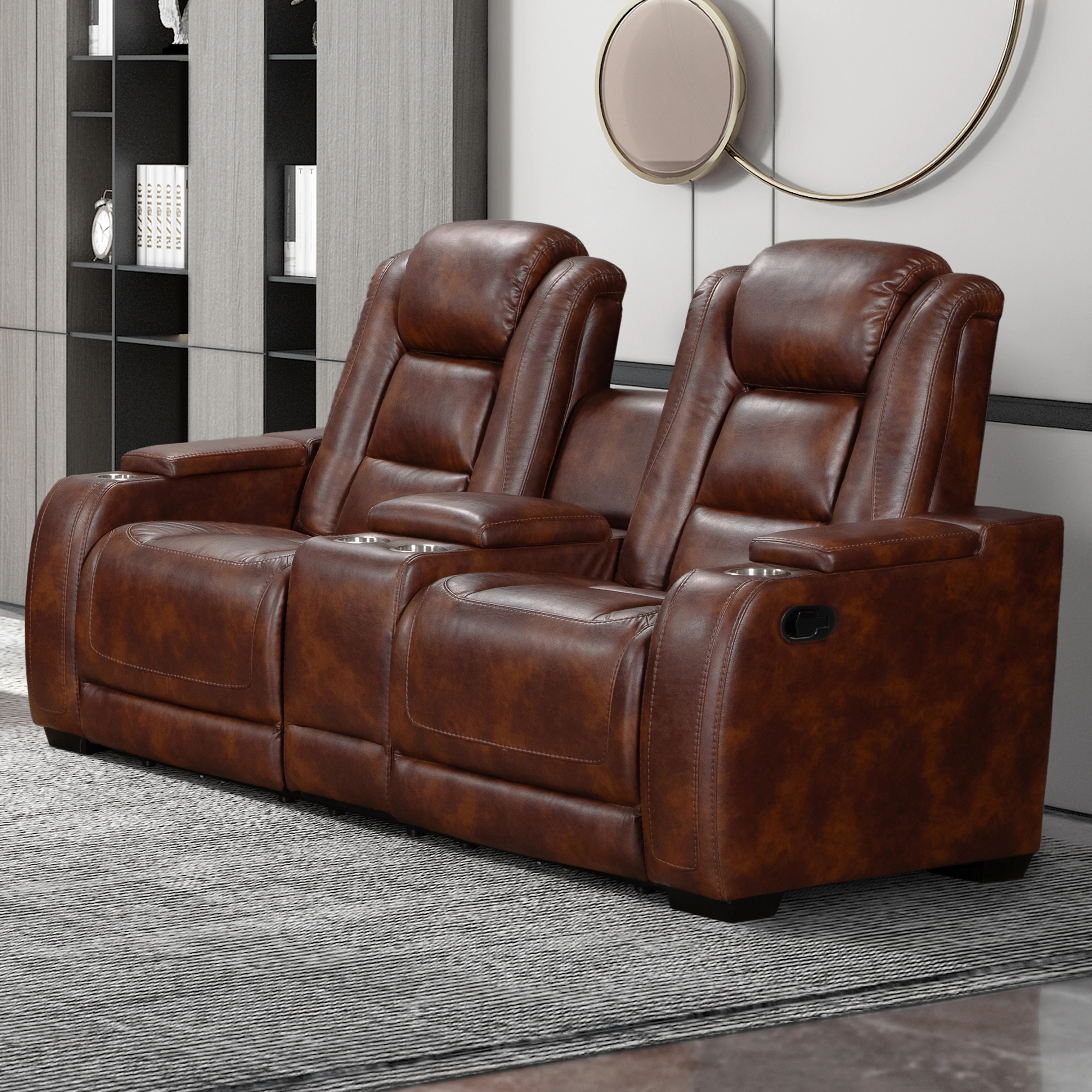 Chester Reclining Console Loveseat-Brown - Image 9