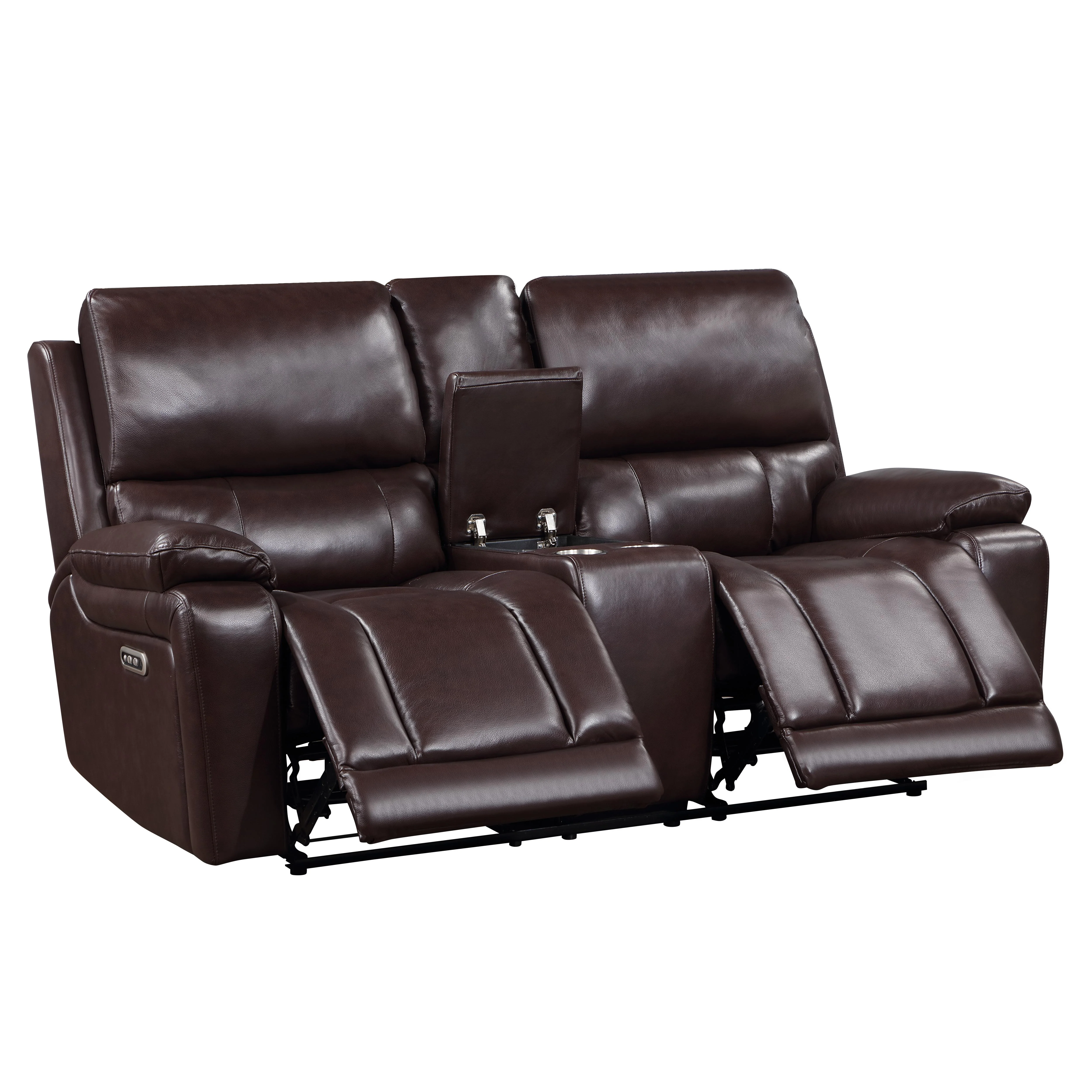 CICERO RECLINING CONSOLE LOVESEAT-BROWN - Image 4