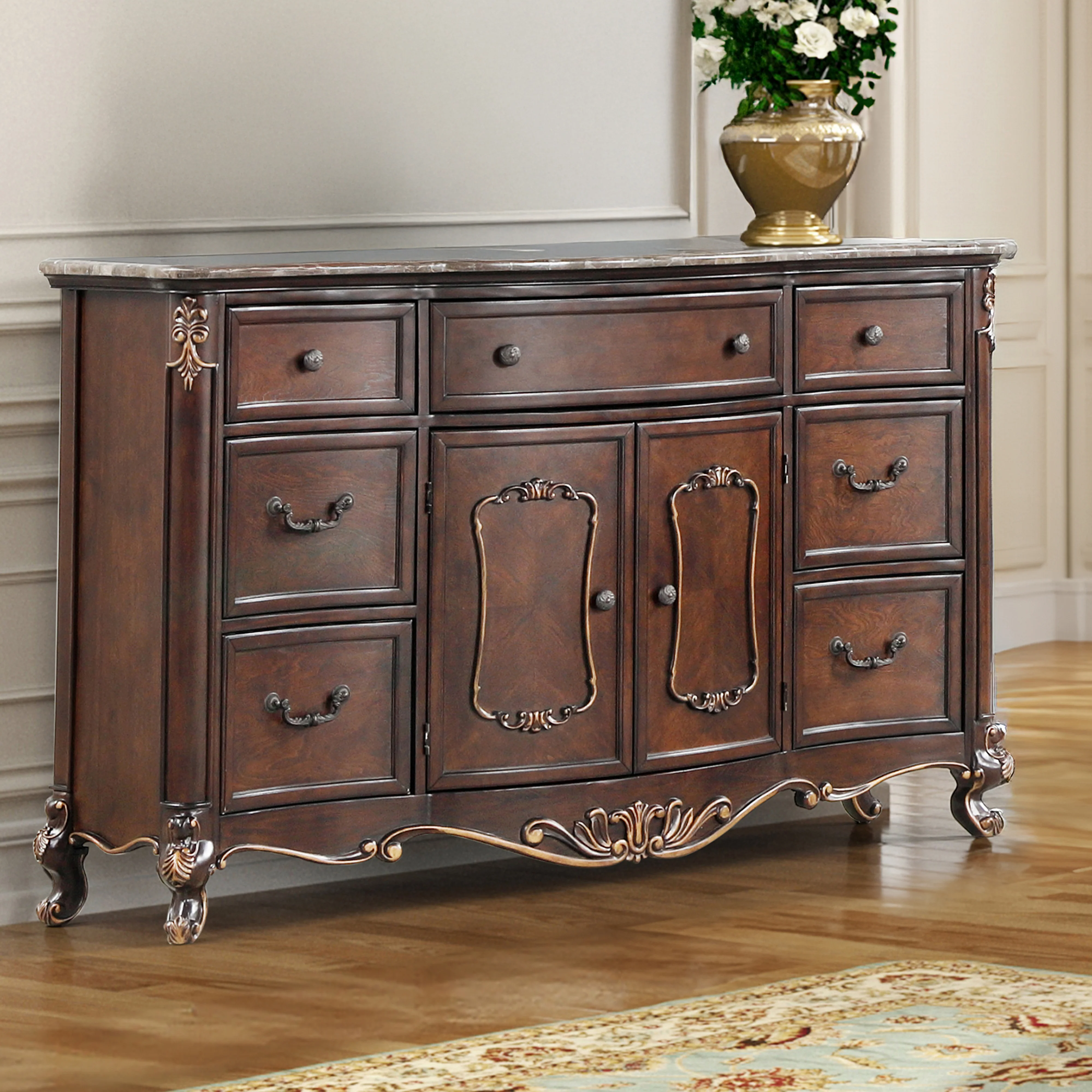 Constantine Dresser W/Marble Top-Cherry - Image 7