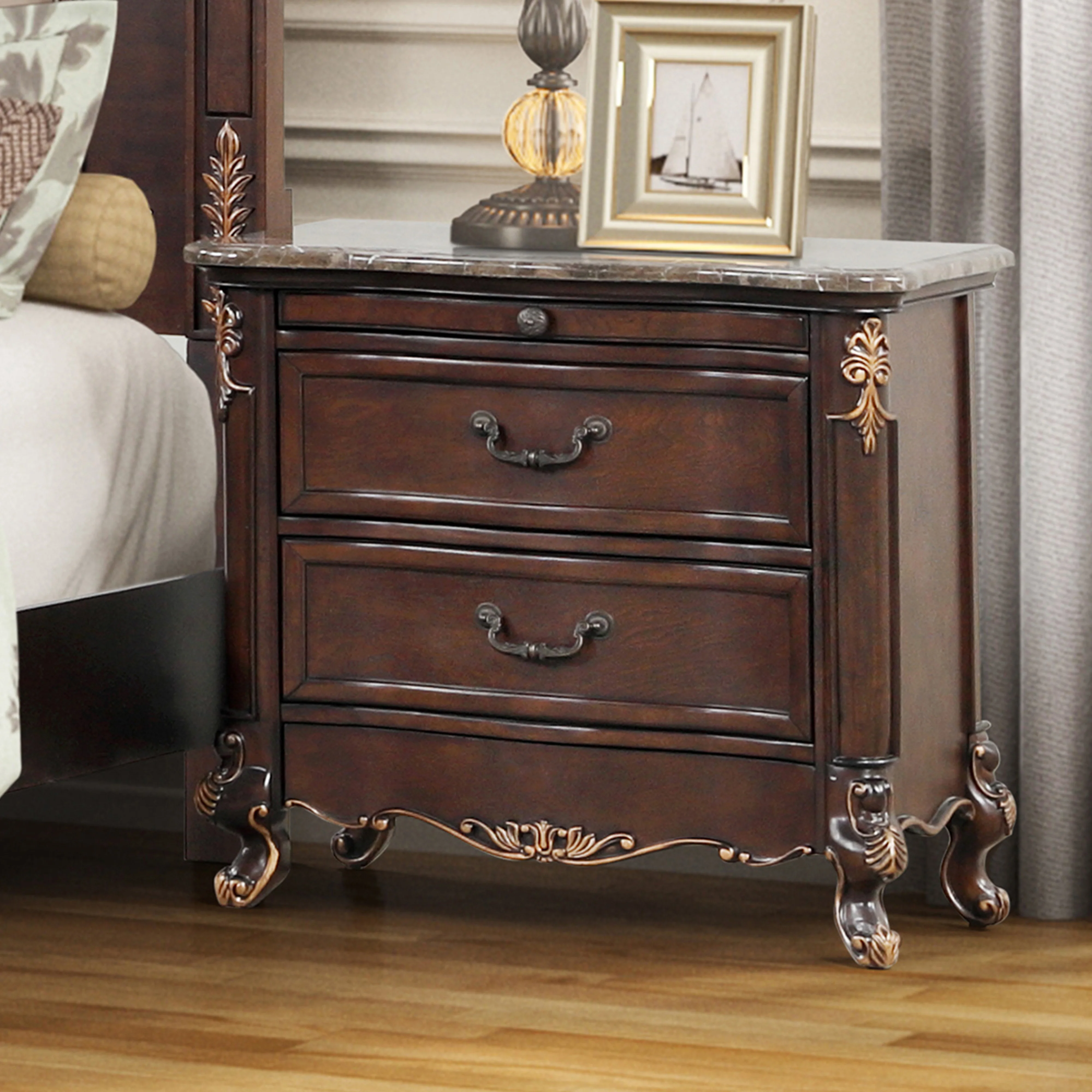 Constantine Nightstand W/Marble Top-Cherry - Image 8