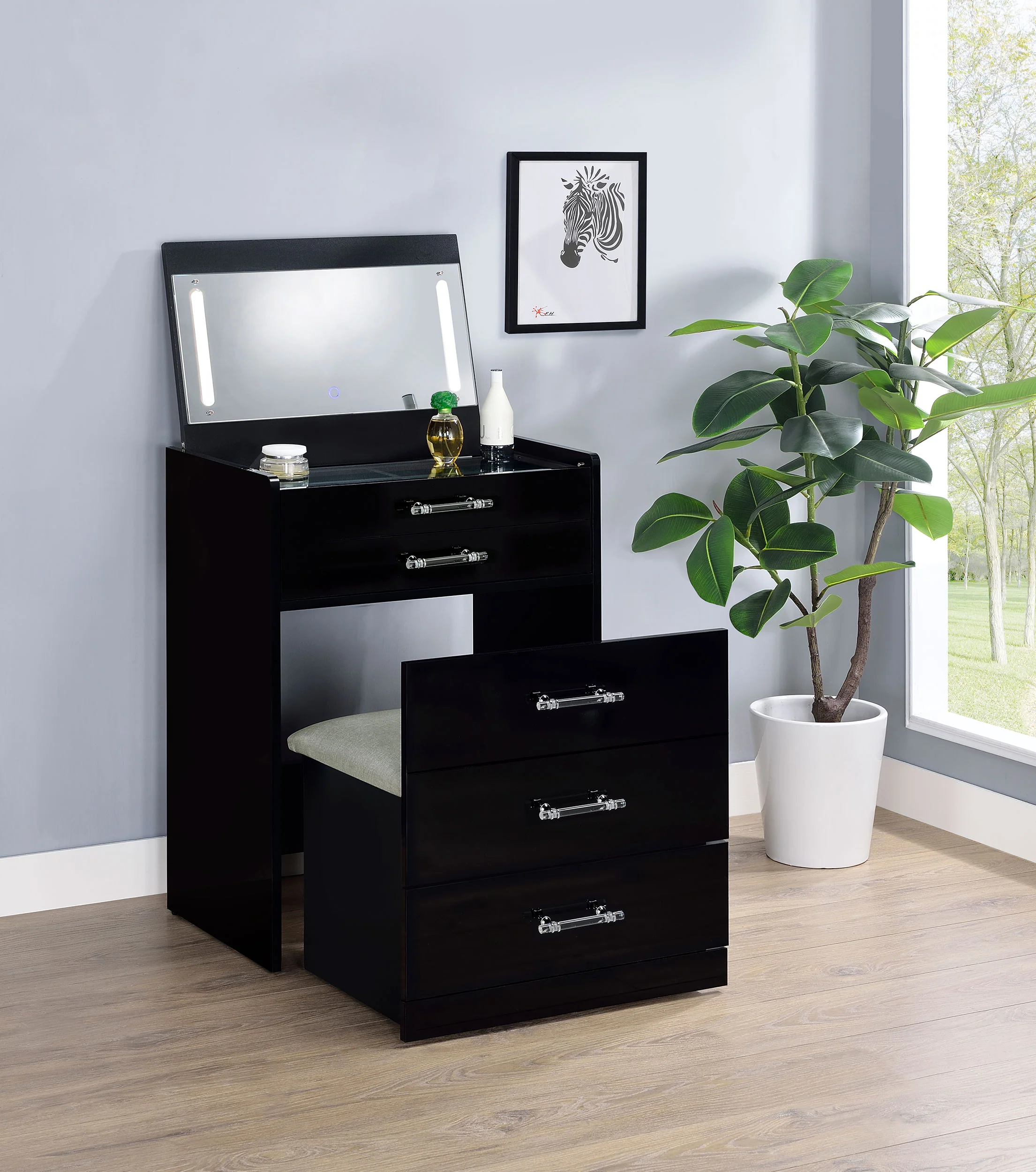 Danbury Makeup Vanity Table with LED Mirror and Stool - Image 23