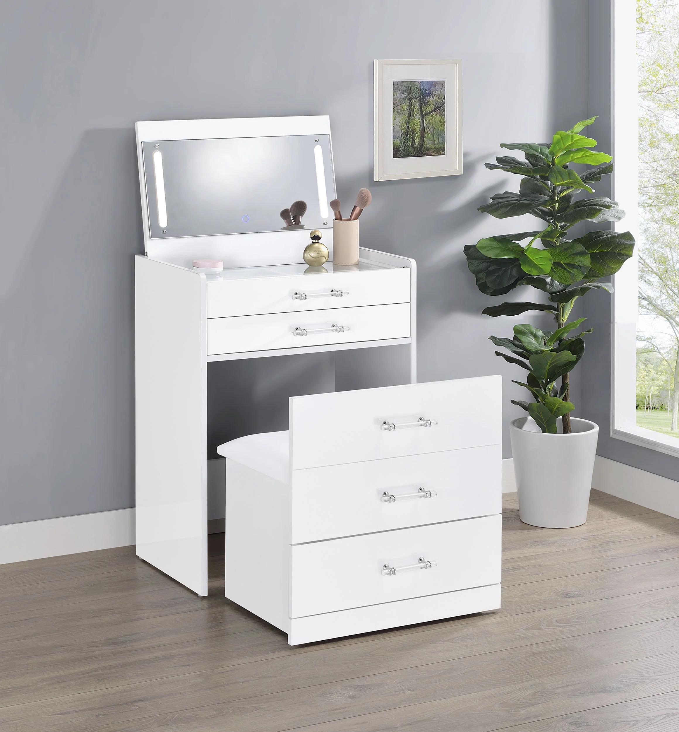 Danbury Makeup Vanity Table with LED Mirror and Stool - Image 3