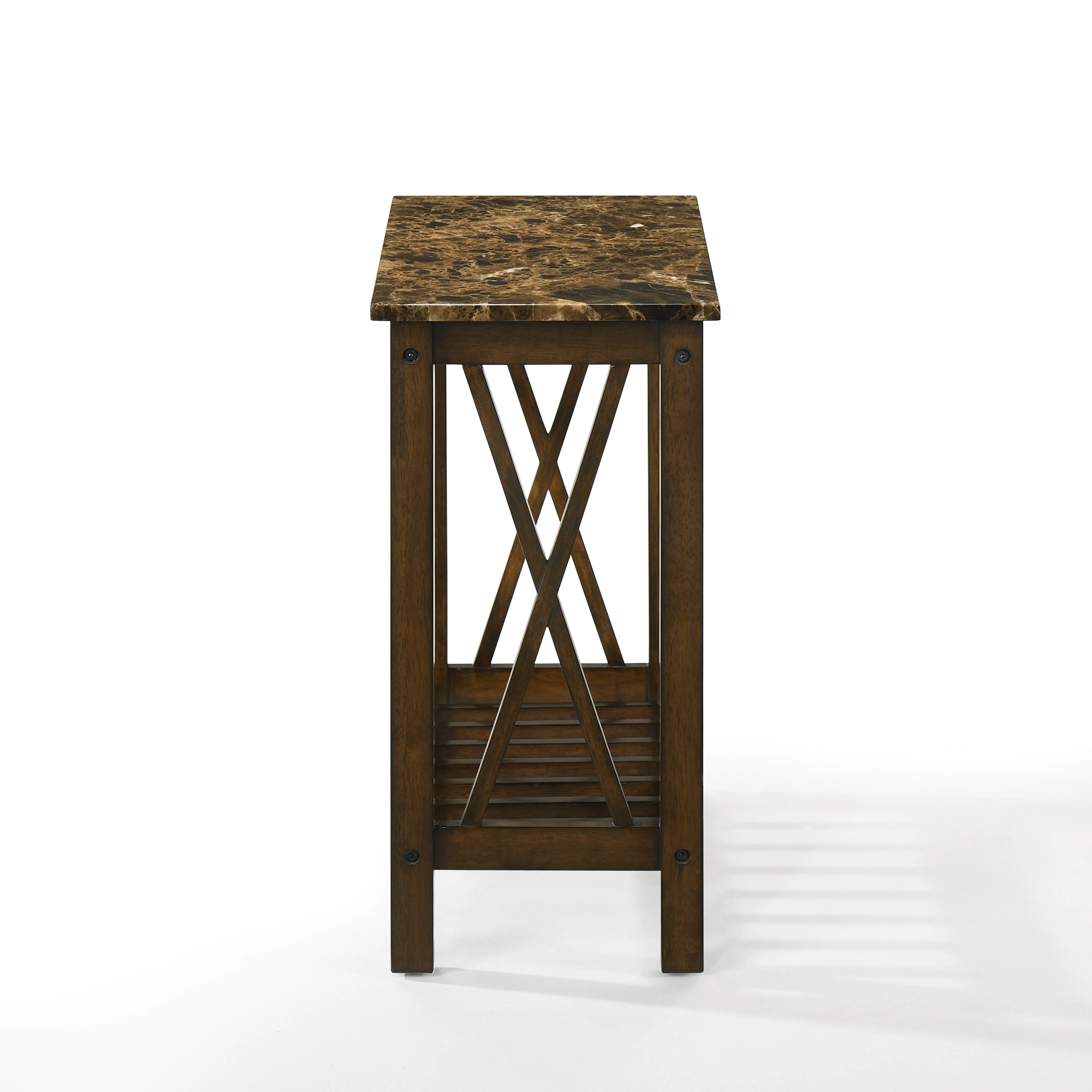 EDEN CHAIRSIDE TABLE-BROWN W/GRAY FAUX MARBLE TOP - Image 2