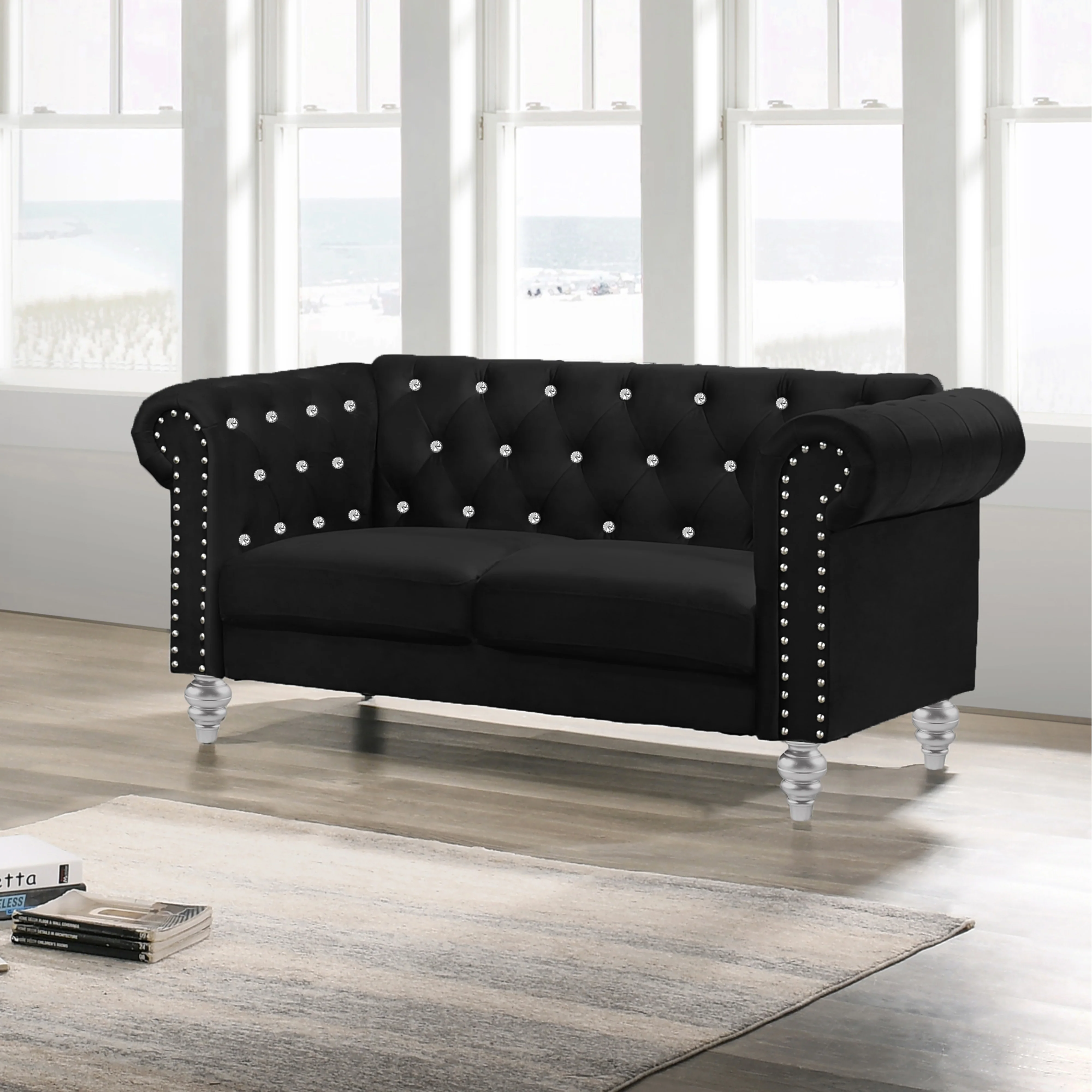 Emma Crystal Loveseat-Black - Image 6