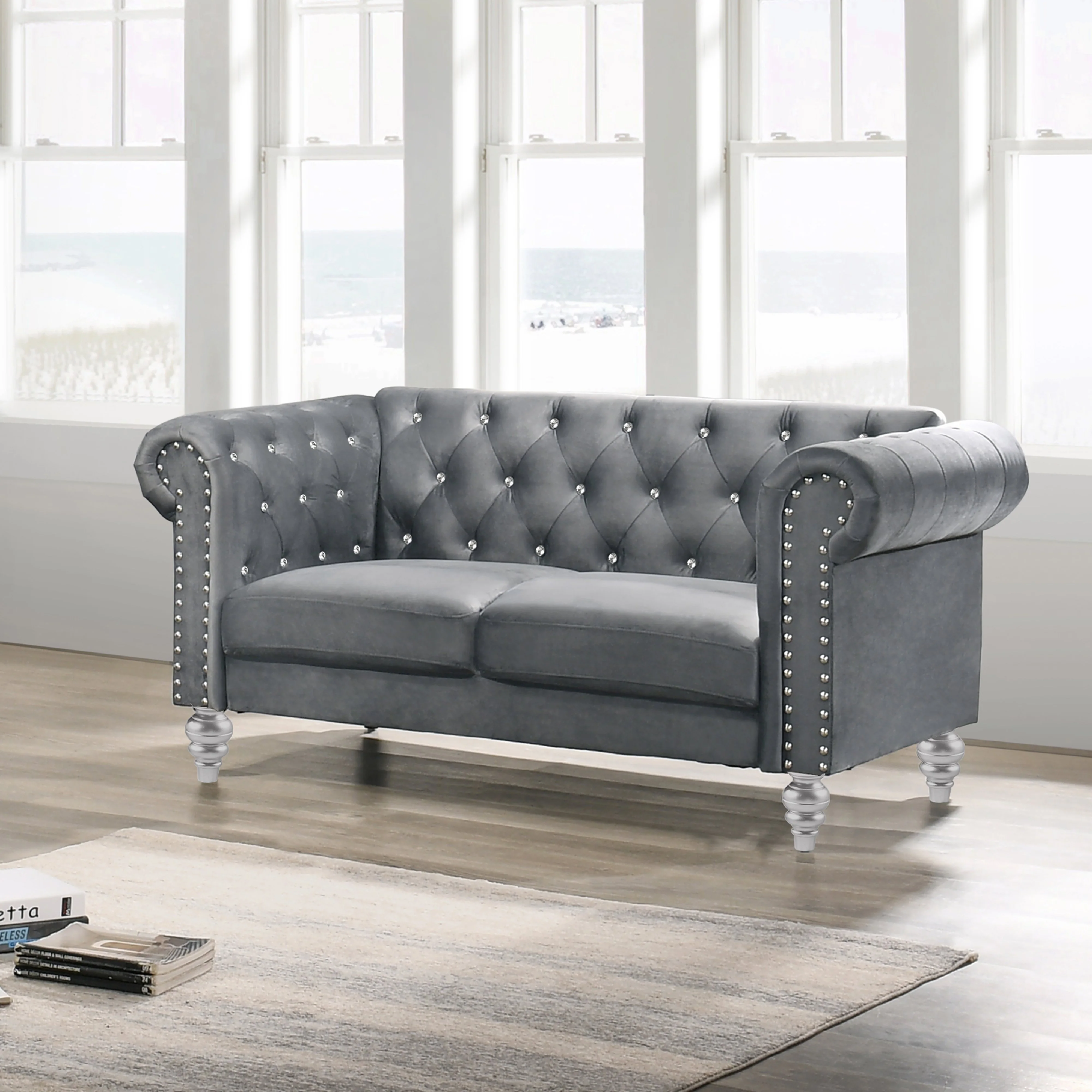 Emma Crystal Loveseat-Gray - Image 6