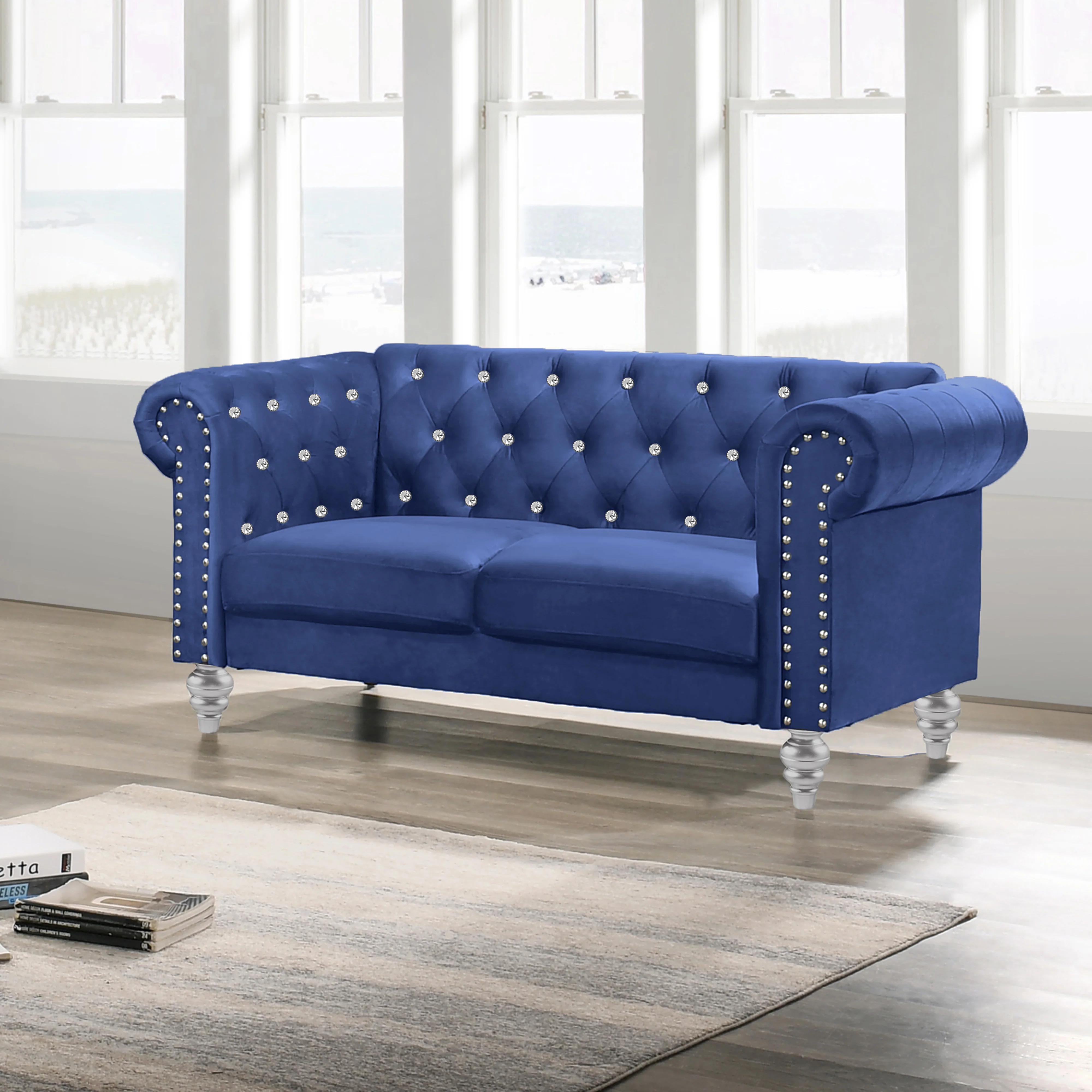 Emma Crystal Loveseat-Royal Blue - Image 6
