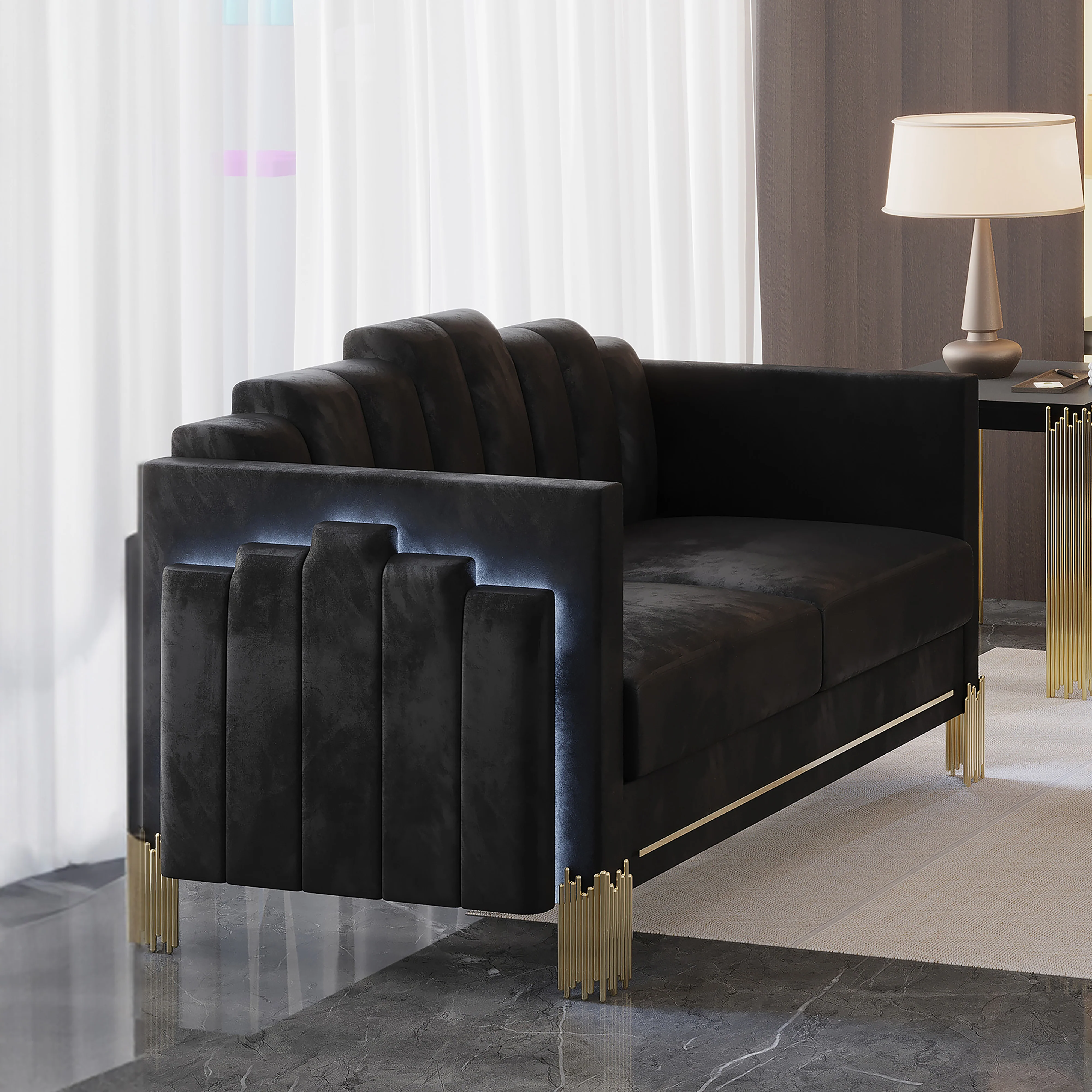 Empire Lighted Loveseat-Black - Image 7