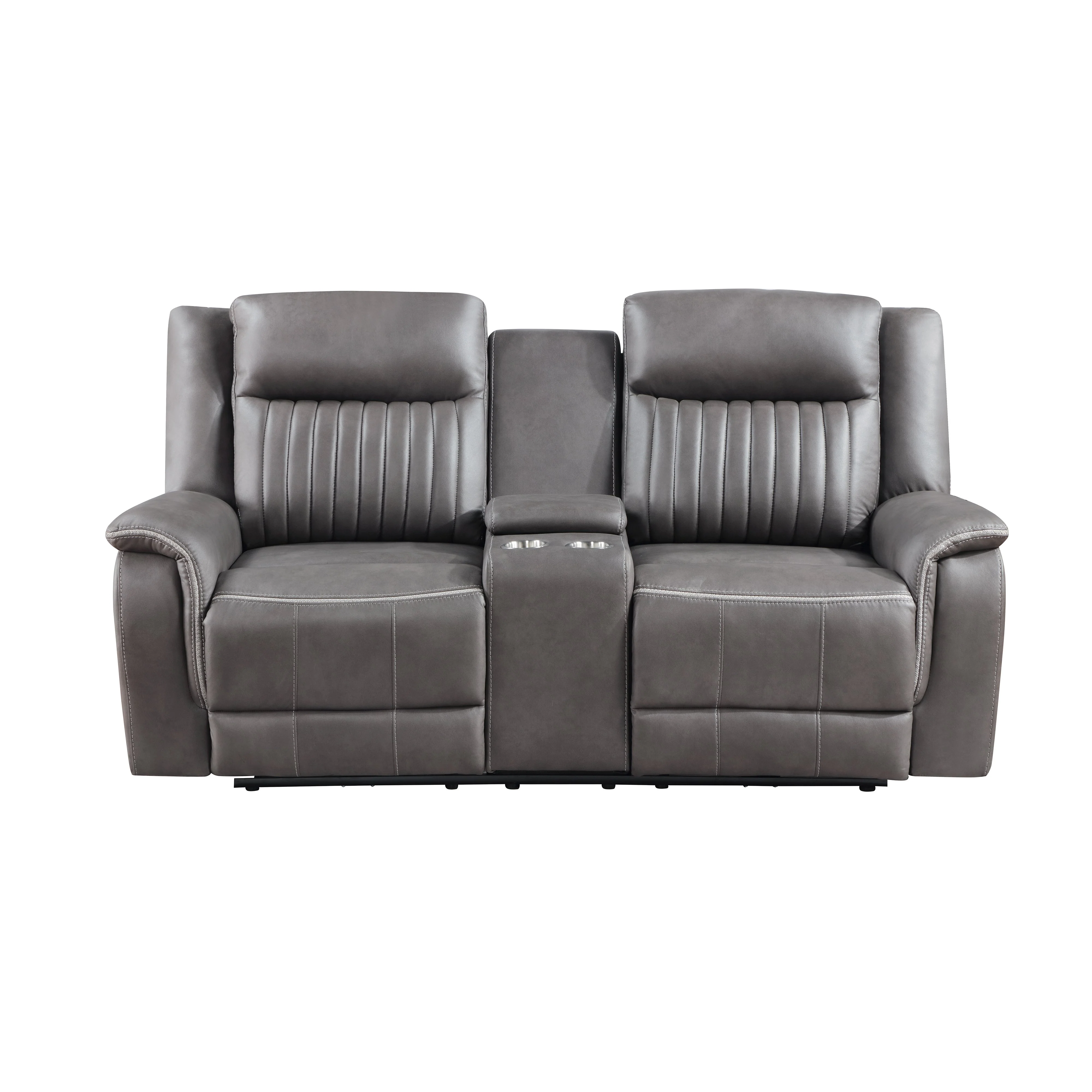 Enzo Console Loveseat W/ Dual Recliners--Gray - Image 2