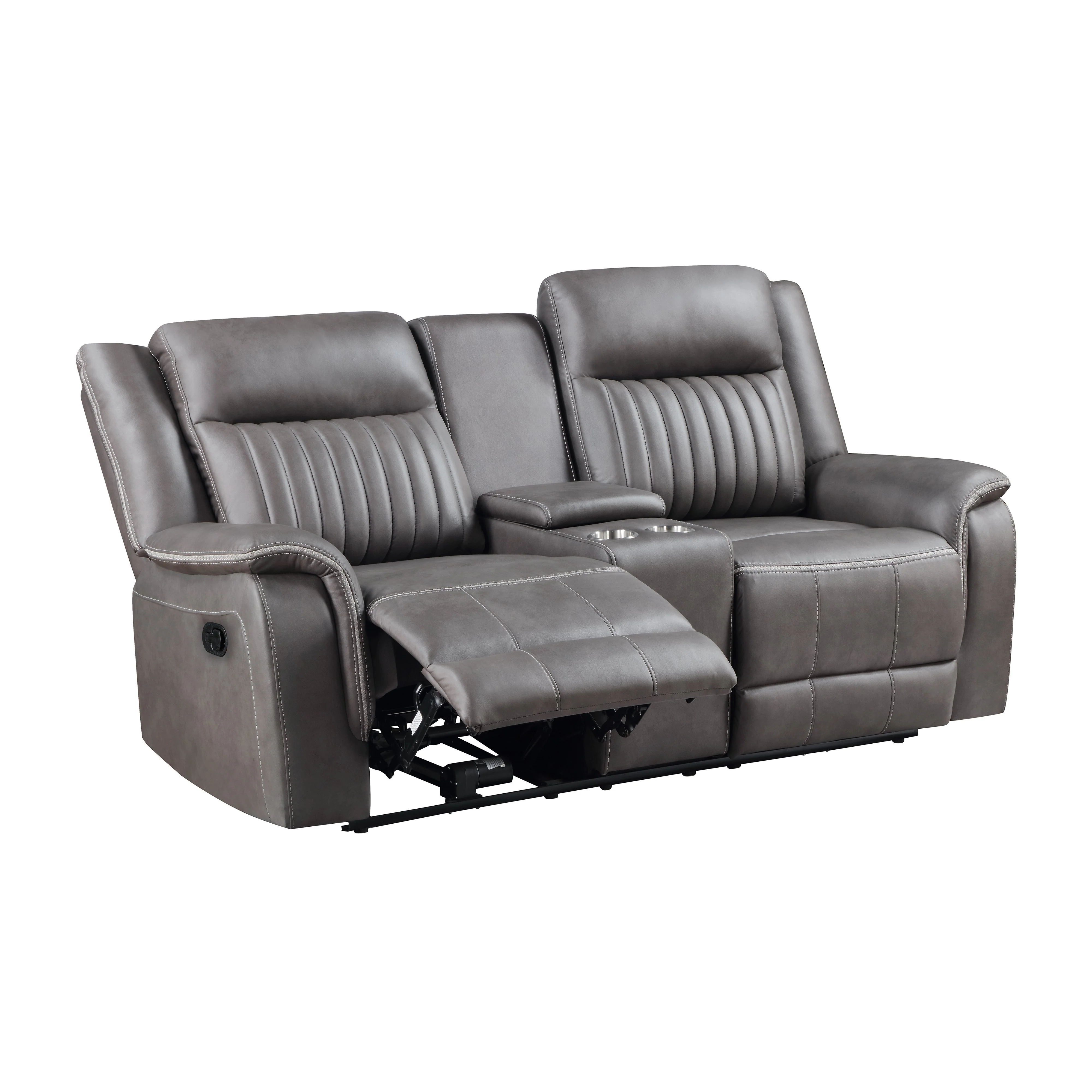 Enzo Console Loveseat W/ Dual Recliners--Gray - Image 3
