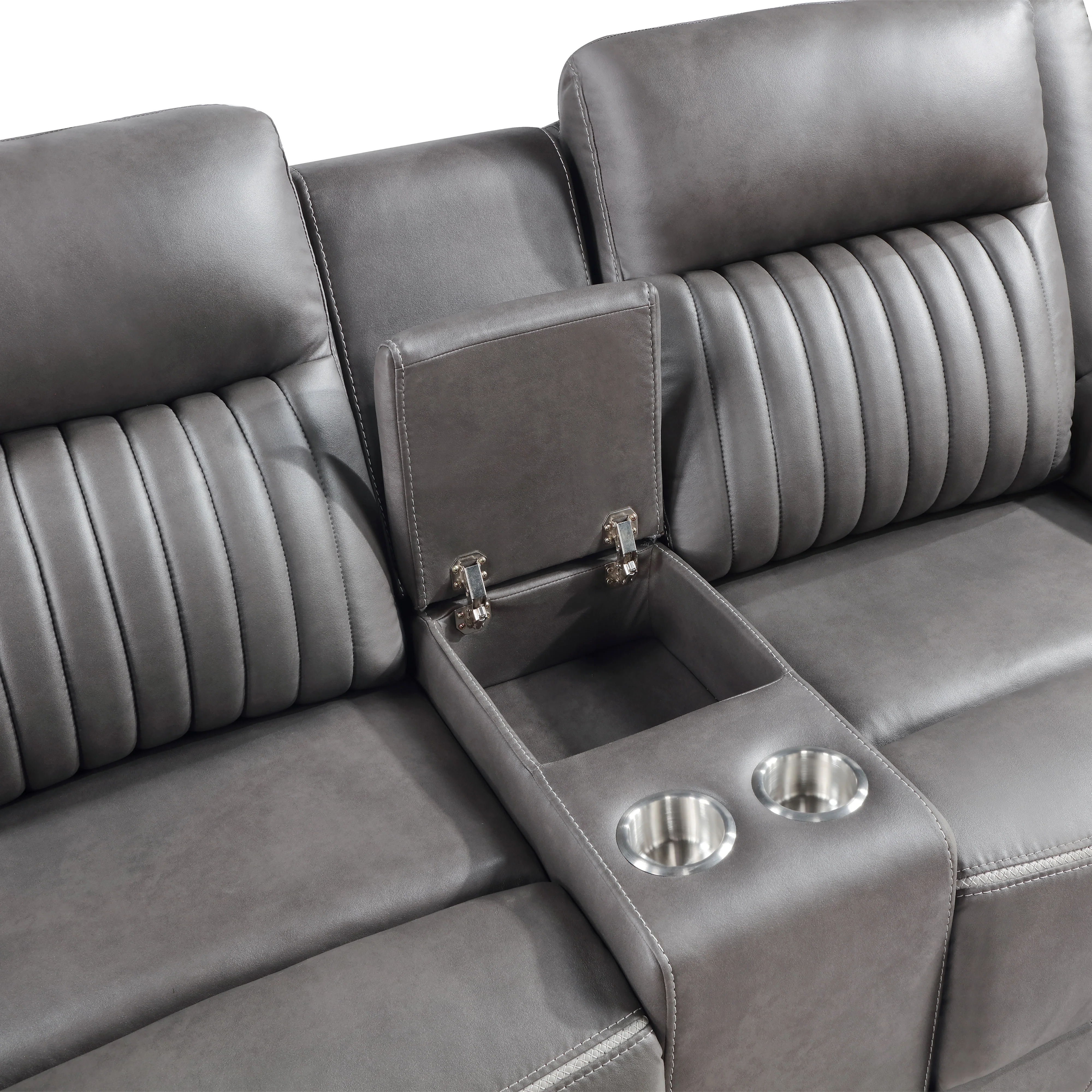 Enzo Console Loveseat W/ Dual Recliners--Gray - Image 7
