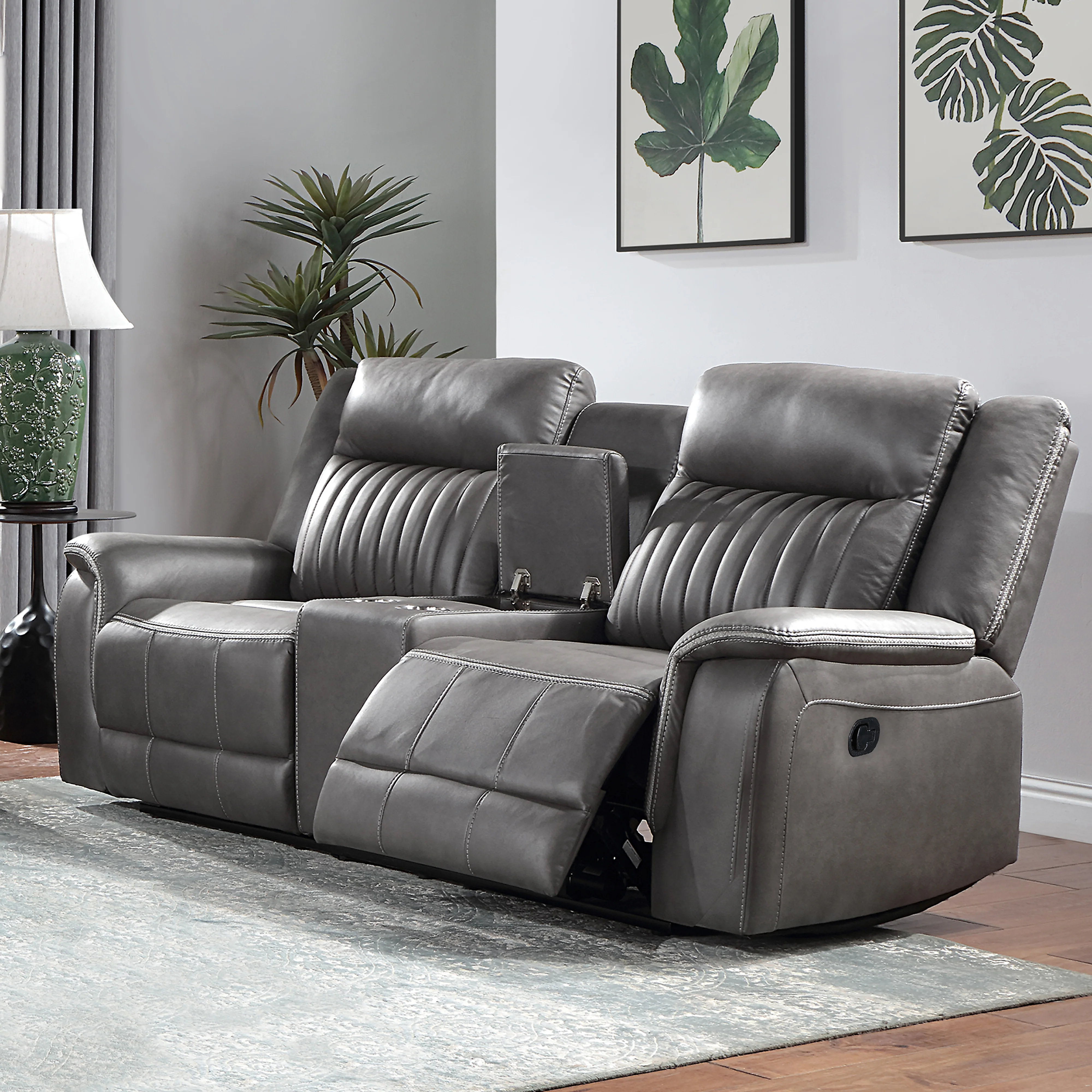 Enzo Console Loveseat W/ Dual Recliners--Gray - Image 8