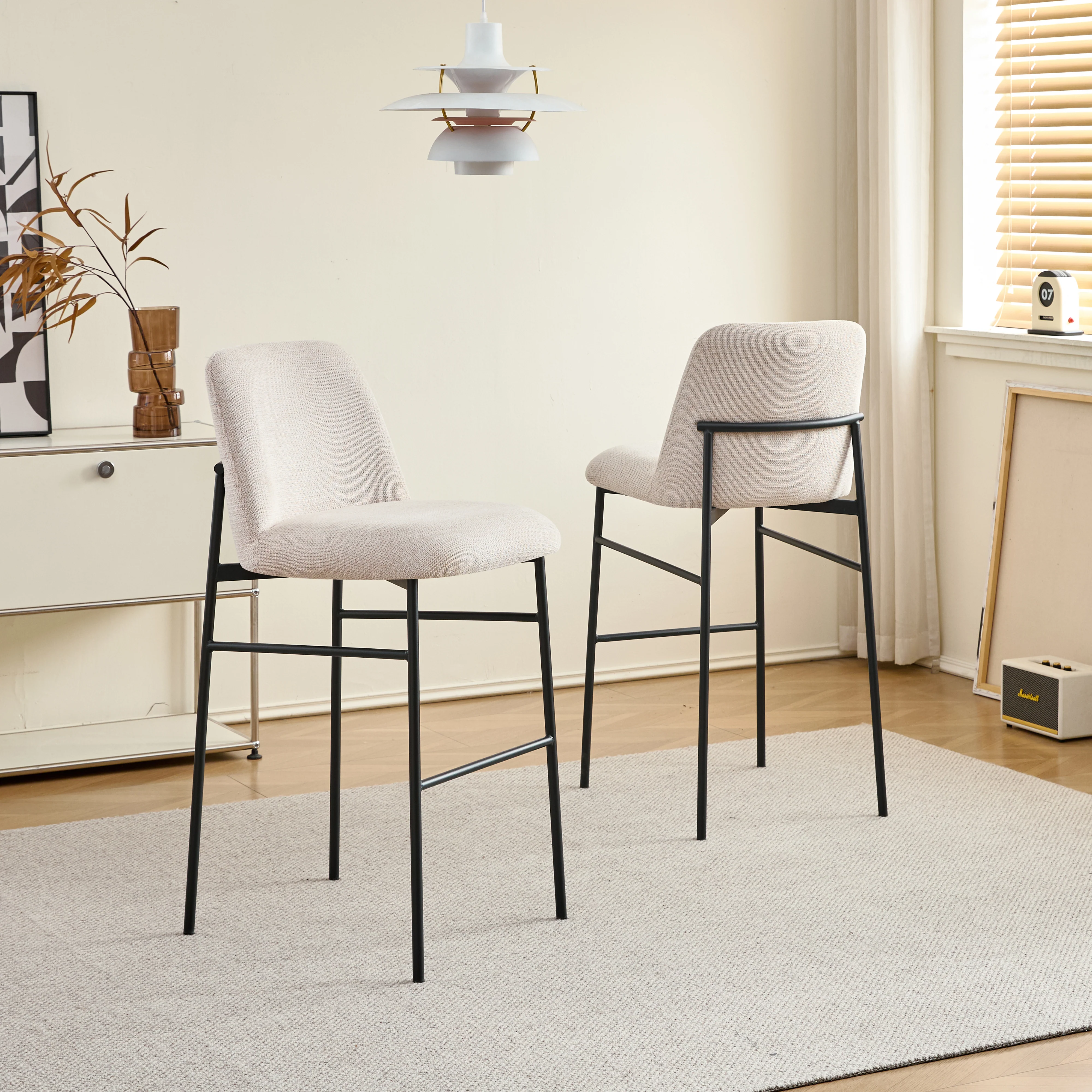 Erik Bar Chair W/ Black Metal Frame- Beige (2 Per Carton) - Image 9