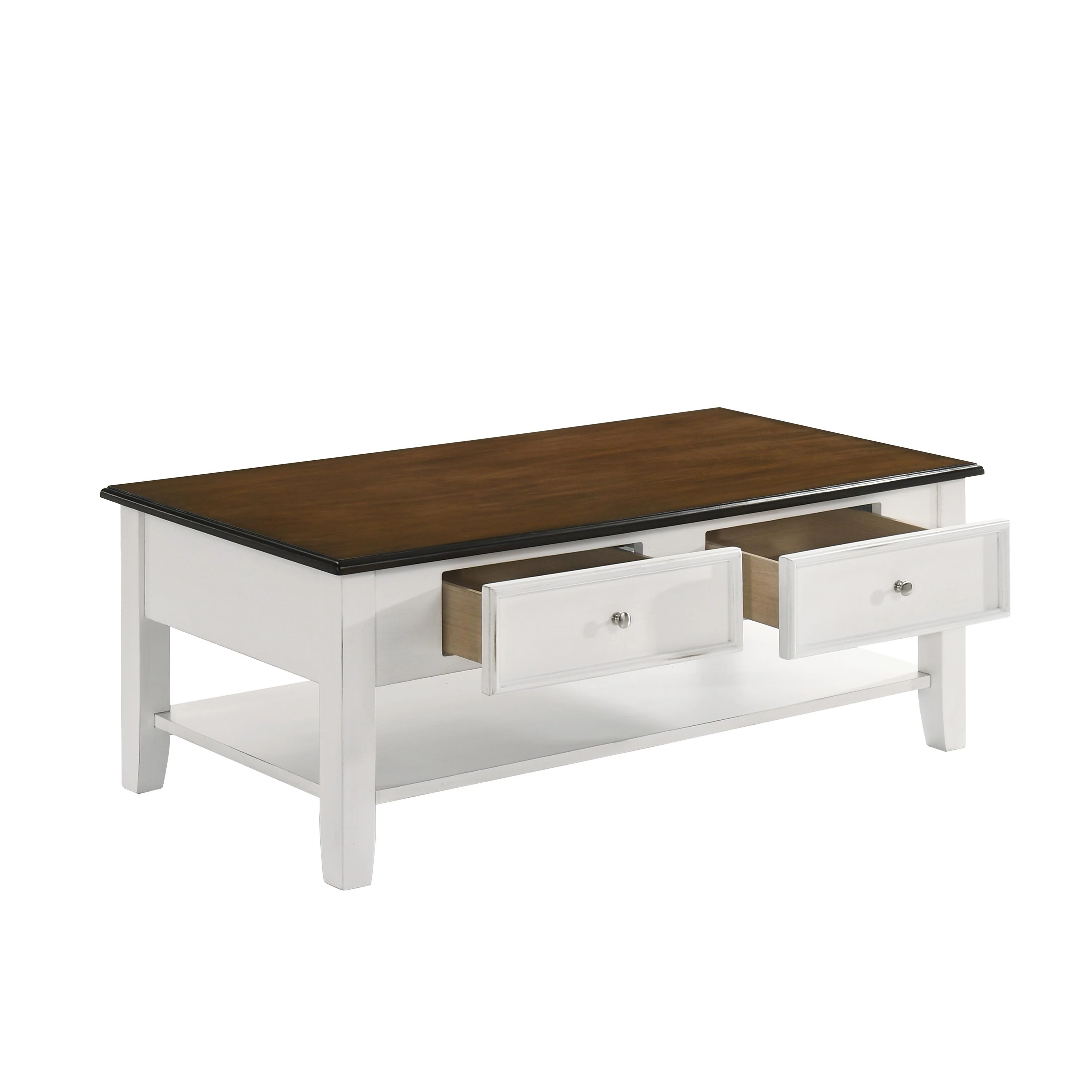 EVANDER COFFEE TABLE WITH DRAWER-TWO TONE CREME/BROWN - Image 4