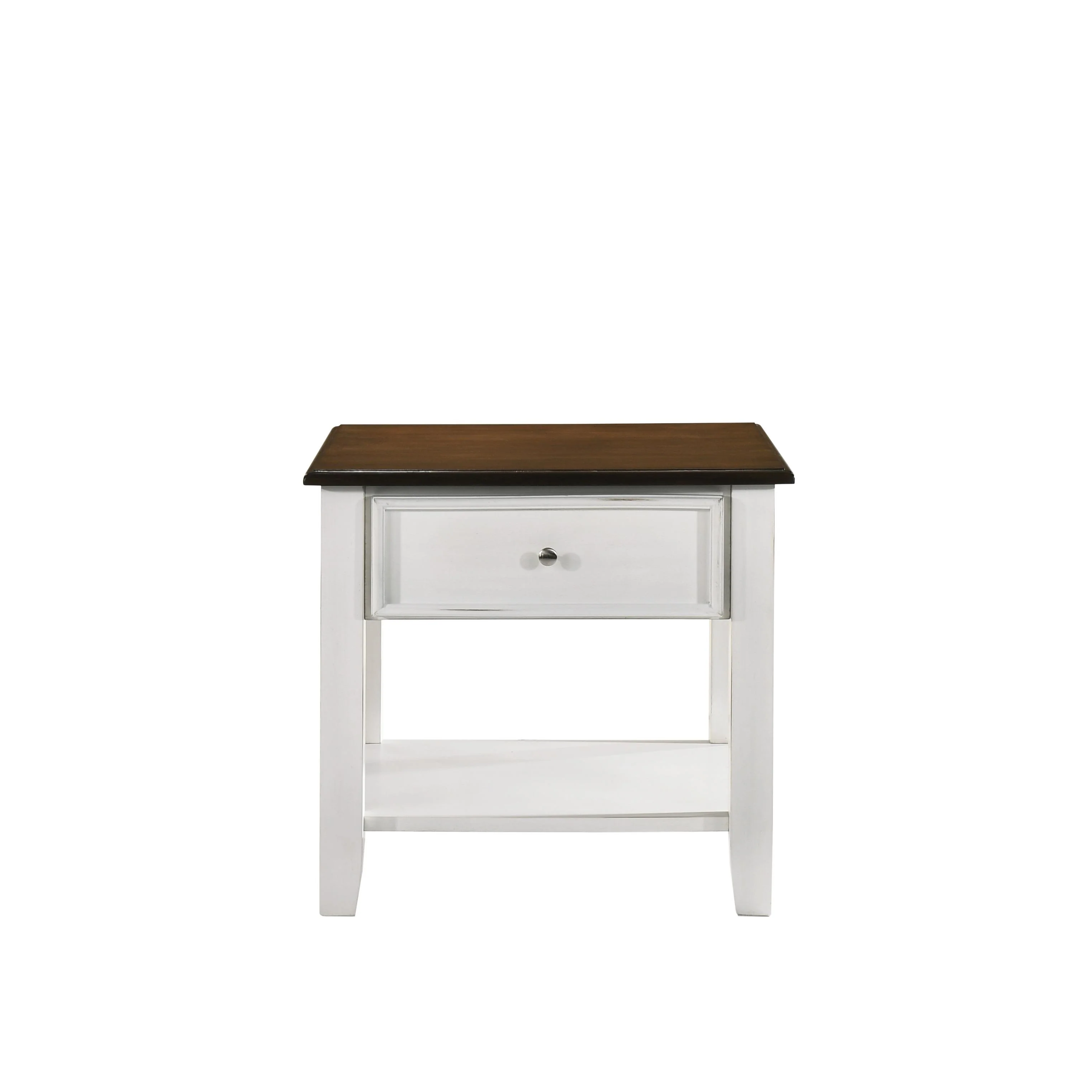 EVANDER END TABLE WITH DRAWER-TWO TONE CREME/BROWN - Image 2