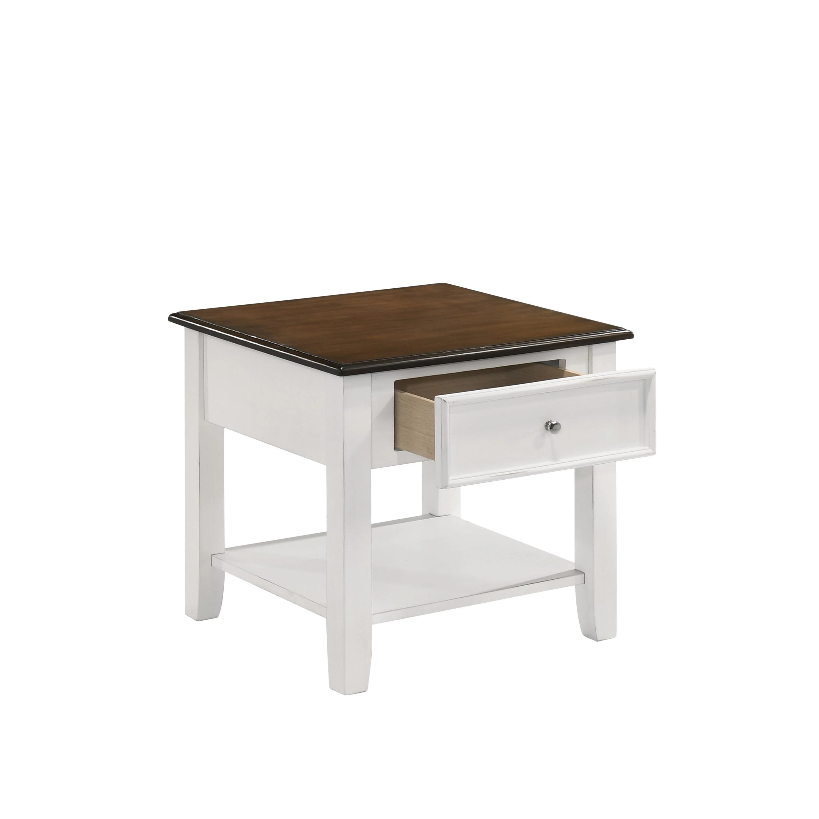 EVANDER END TABLE WITH DRAWER-TWO TONE CREME/BROWN - Image 4