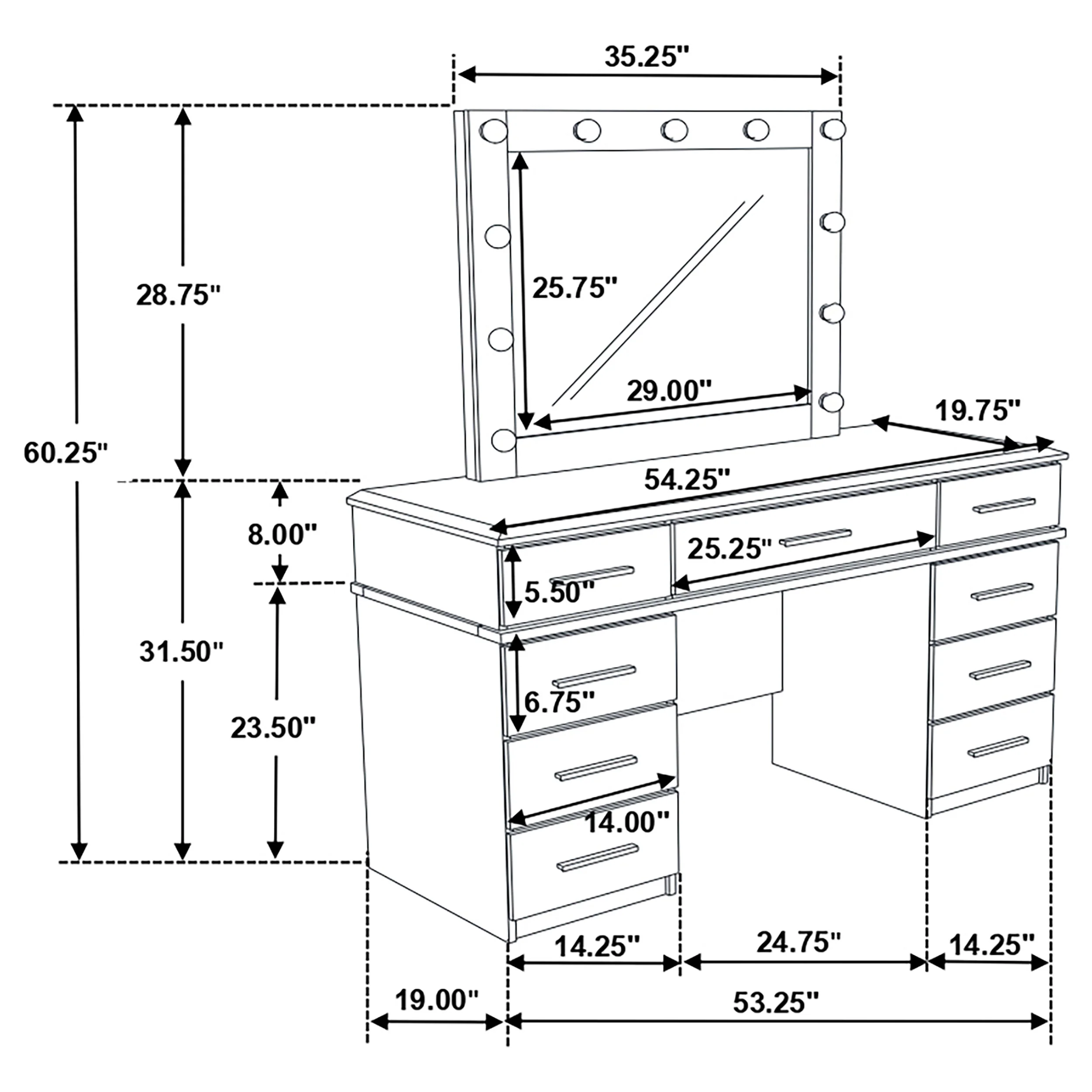 Felicity Makeup Vanity Table with LED Mirror - Image 7