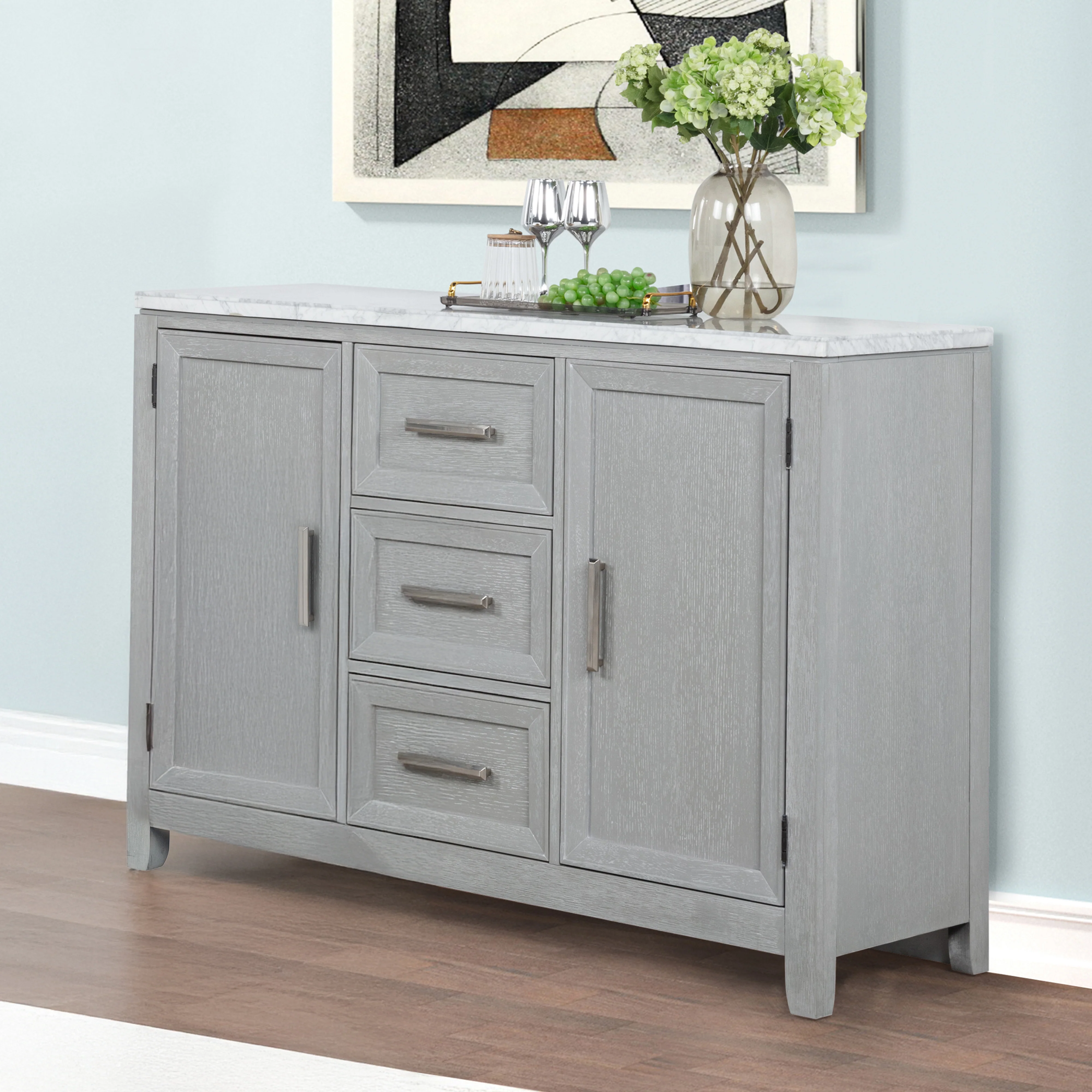 Fiona Marble Top Dining Buffet/Server-Mist Gray - Image 7