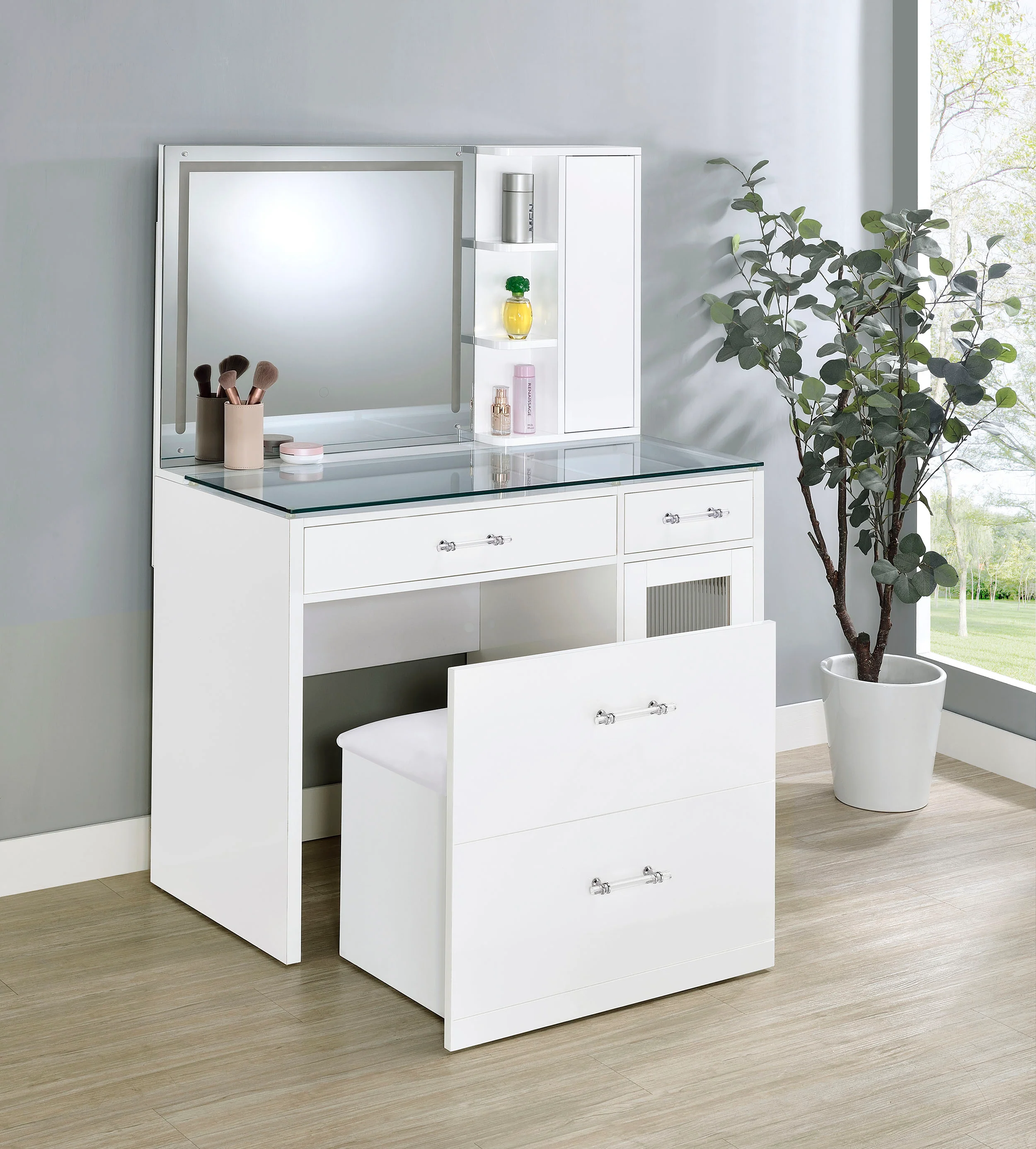 Flora Makeup Vanity Table with LED Mirror and Stool - Image 3