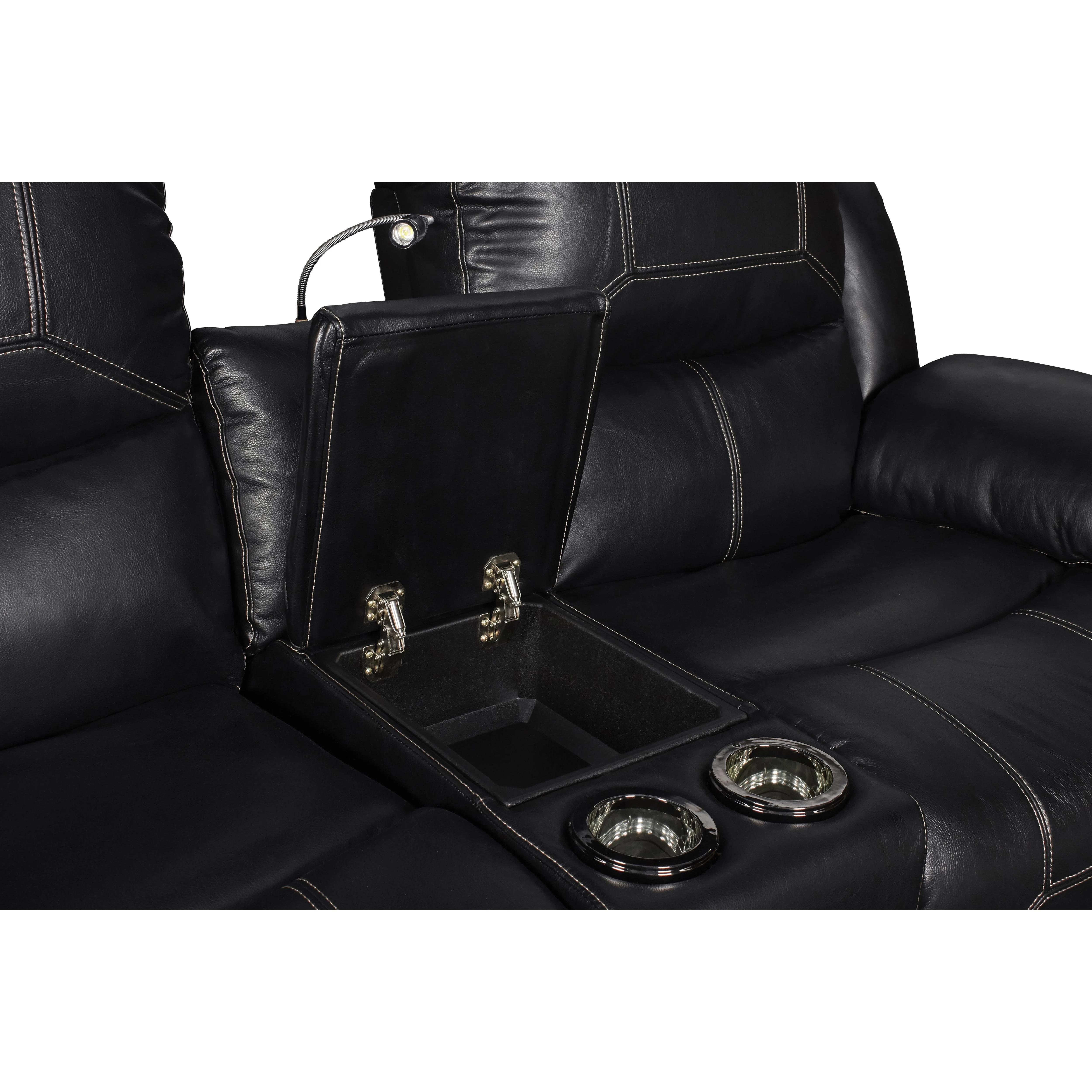 FLYNN CONSOLE LOVESEAT W/ READING LIGHT- BLACK - Image 7